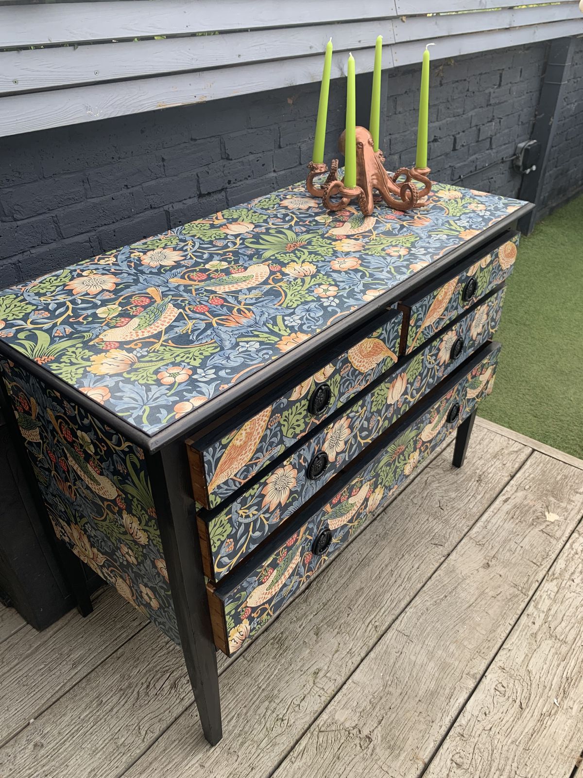“Ruby” William Morris Print “The Strawberry Thief” Decoupaged Set Of Drawers photo Furniture