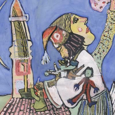Antonio Fernandez Molina, “Untitled”, 1970s, Original Signed Outsider Art Brut Collage Painting photo furniture
