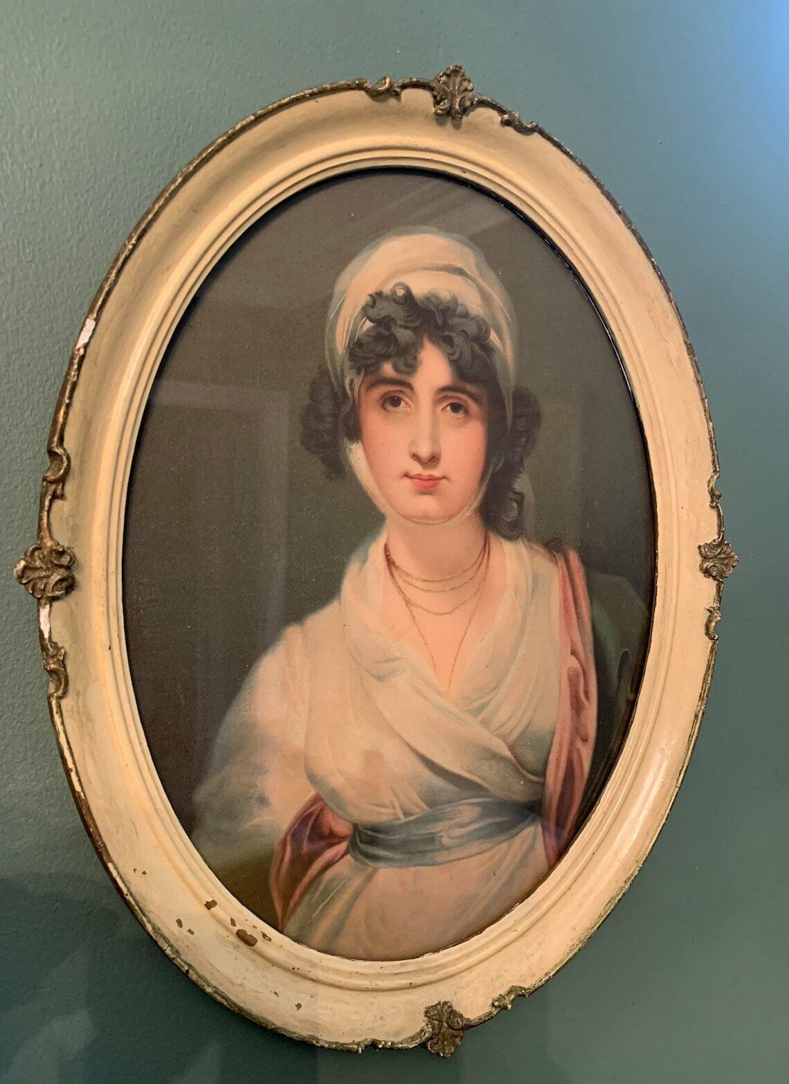 Rare Vintage Original English Print On Silk Paper Framed Portrait Of Actress Sarah Siddons 1755 To 1831 Sir Thomas Gainsborough