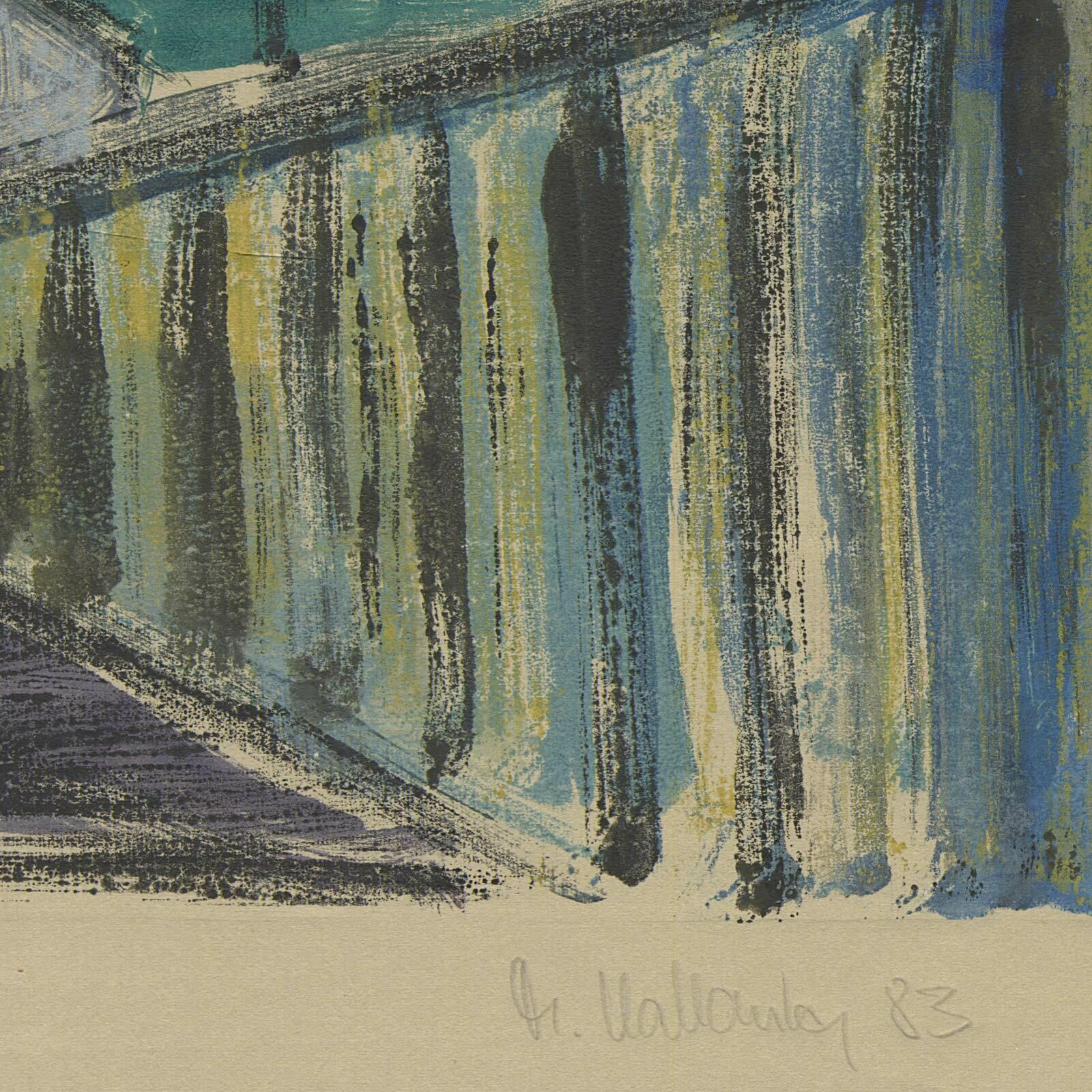 Marion Kallauka, “Berlin View #1”, 1983, Original Signed Graphic Streetscape photo furniture