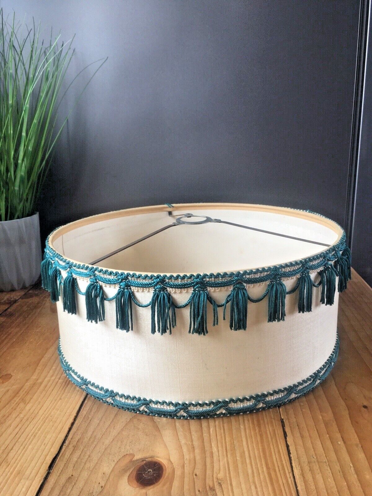 Mid Century 60's Tassel Fabric Knobbly Plastic Scandi Ceiling Light Lamp Shade photo for sale
