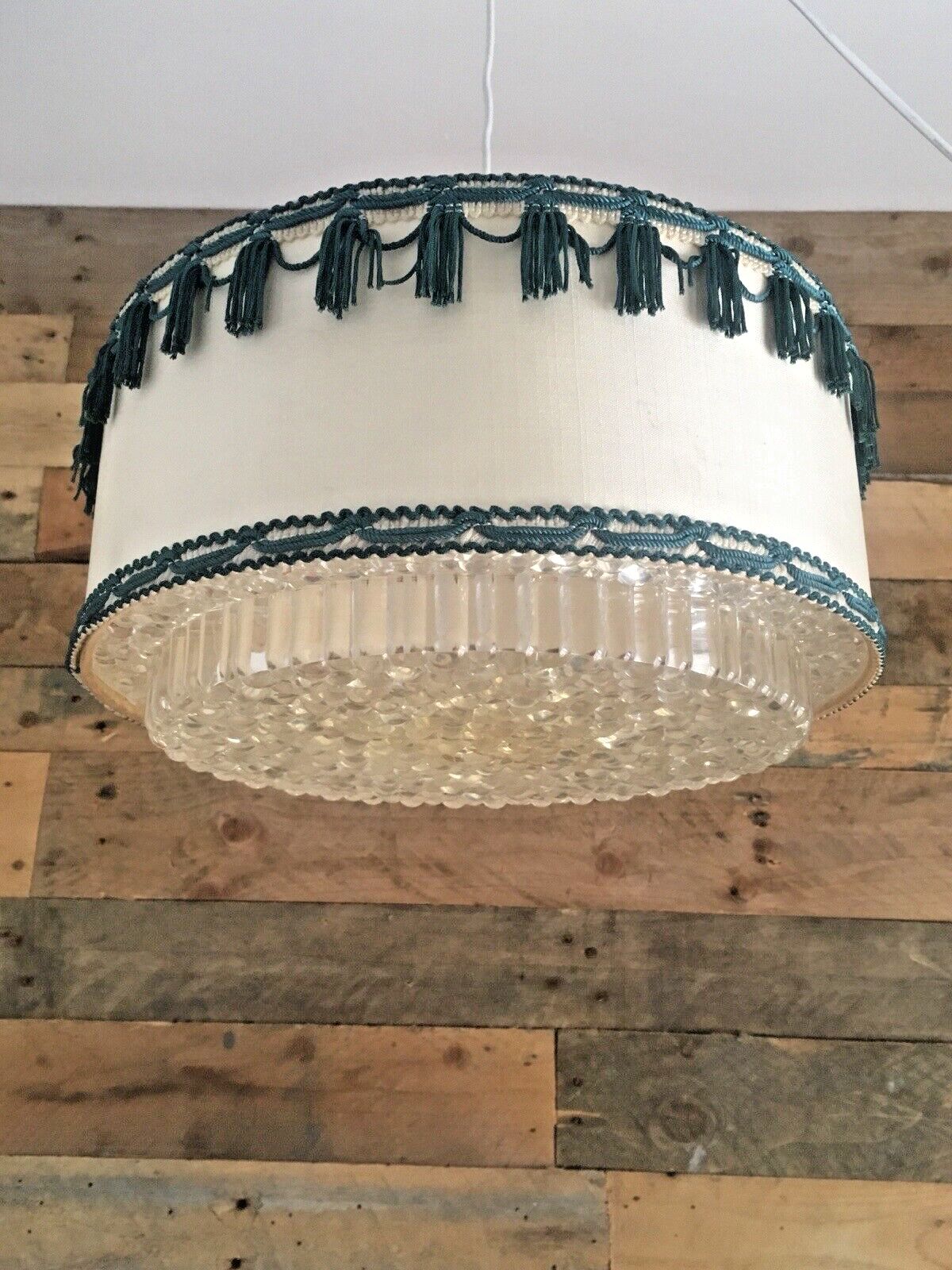 photo buy Mid Century 60's Tassel Fabric Knobbly Plastic Scandi Ceiling Light Lamp Shade