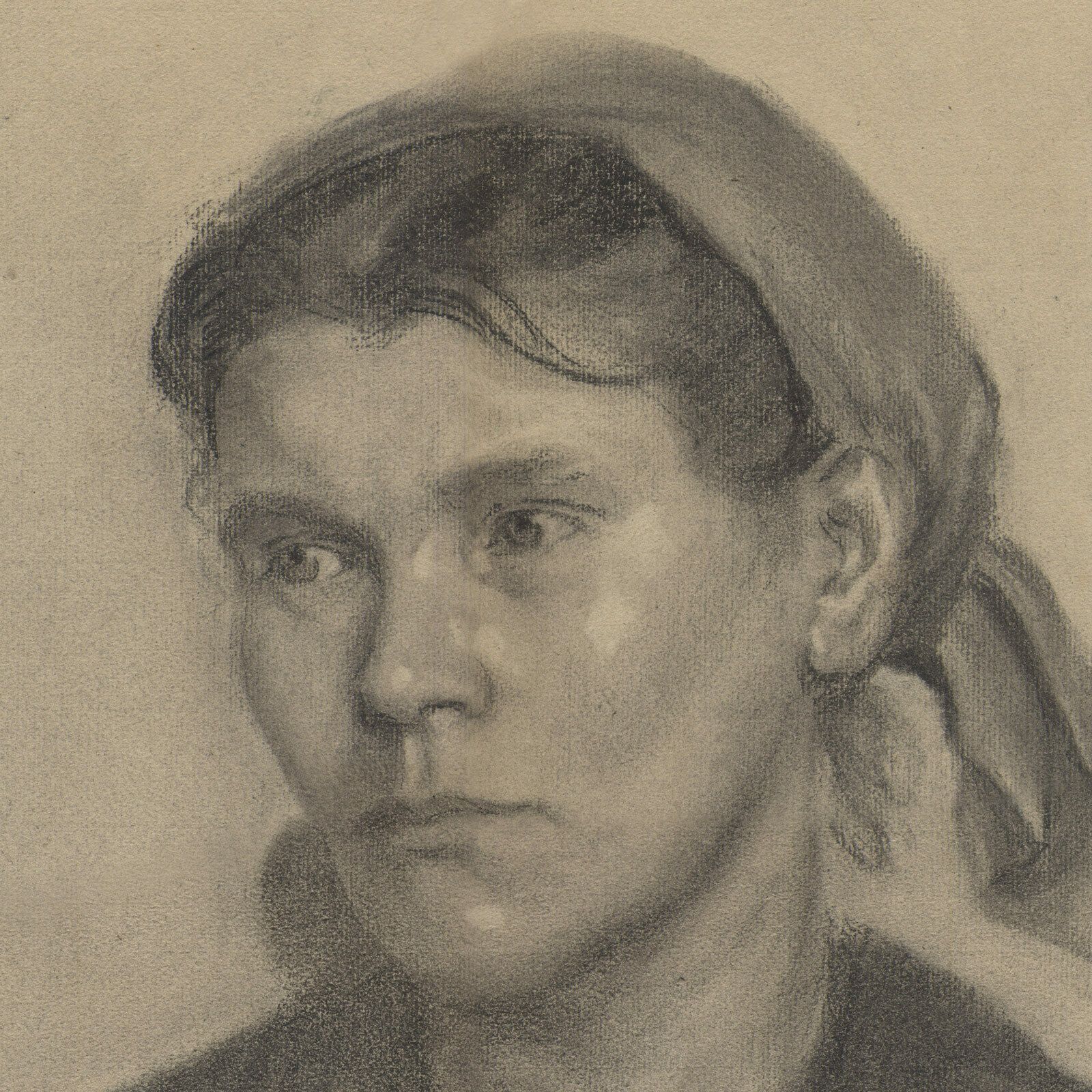 Elly Wollanke, “Untitled”, 1910, Haunting Signed Antique Charcoal Portrait photo for sale