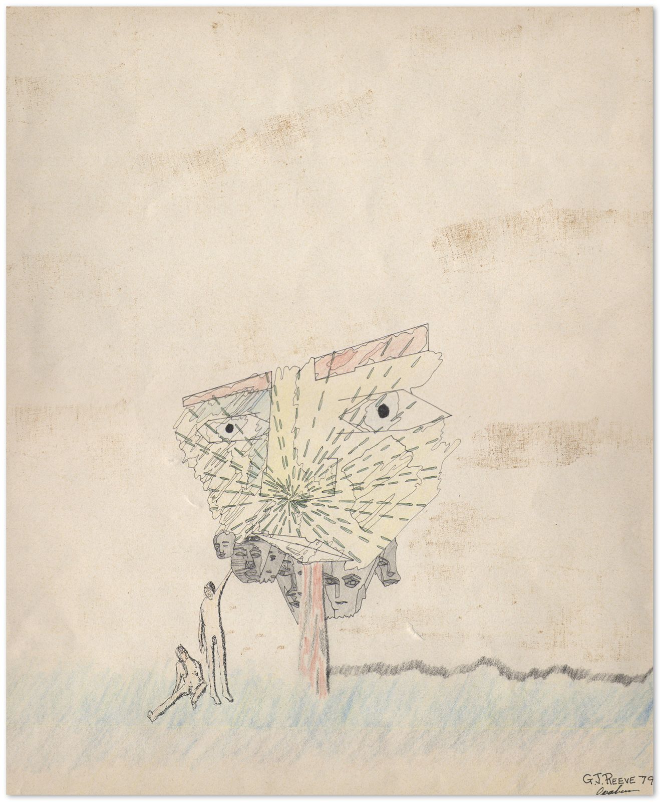 Unknown Artist, “Adam, Get Us That Apple”, 1979, Rare Original British Surrealist Drawing
