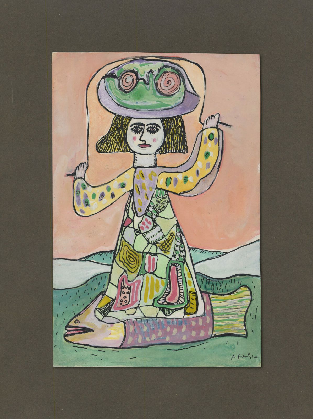 Antonio Fernandez Molina, “Untitled”, C.1975, Original Signed Naive Art Brut Painting photo furniture