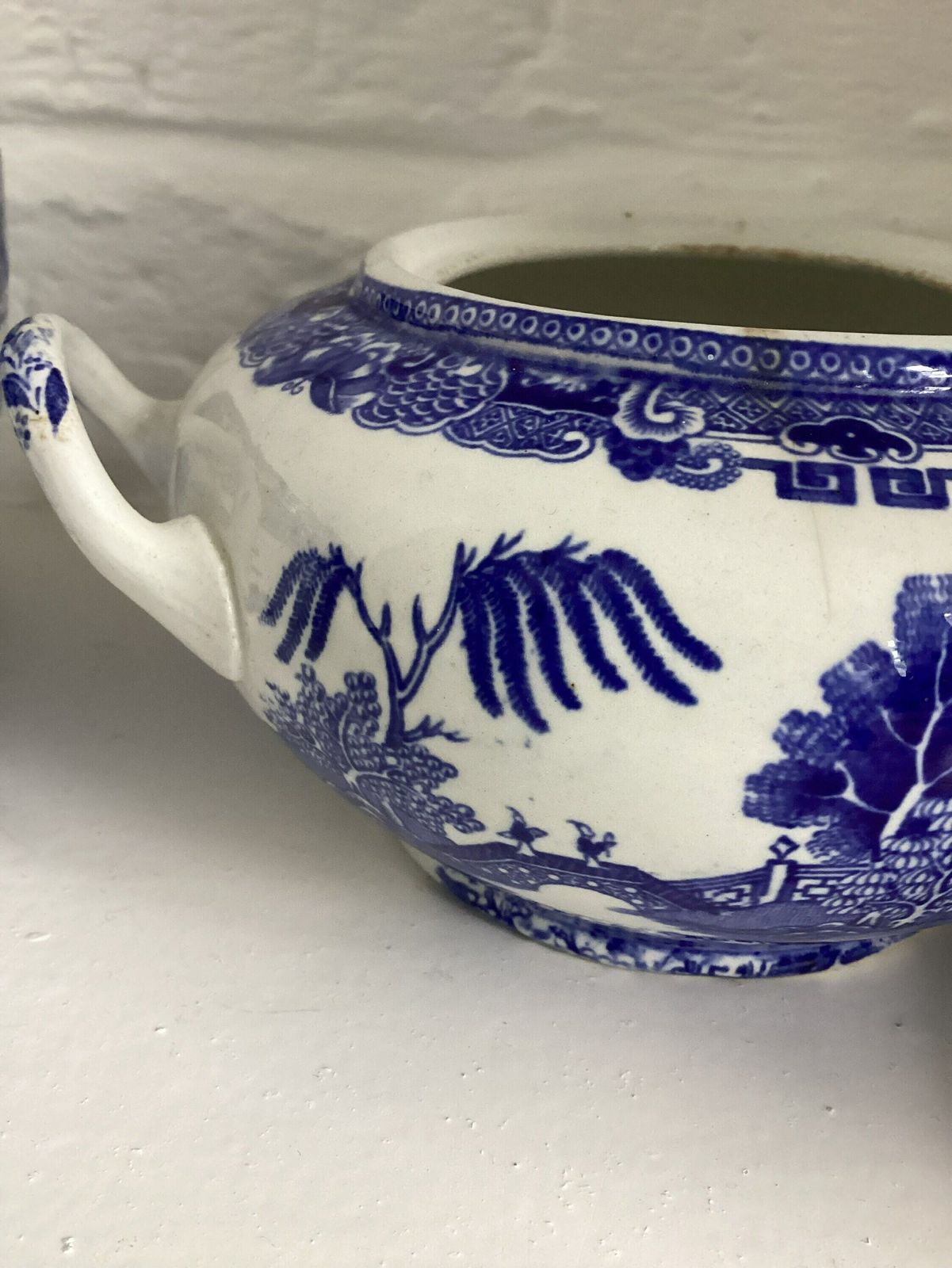 Antique W Ridgeway Semi China Willow Blue And White Sugar Bowl Lidded Pot Willow Blue Early Example 1850 1899 photo vintage