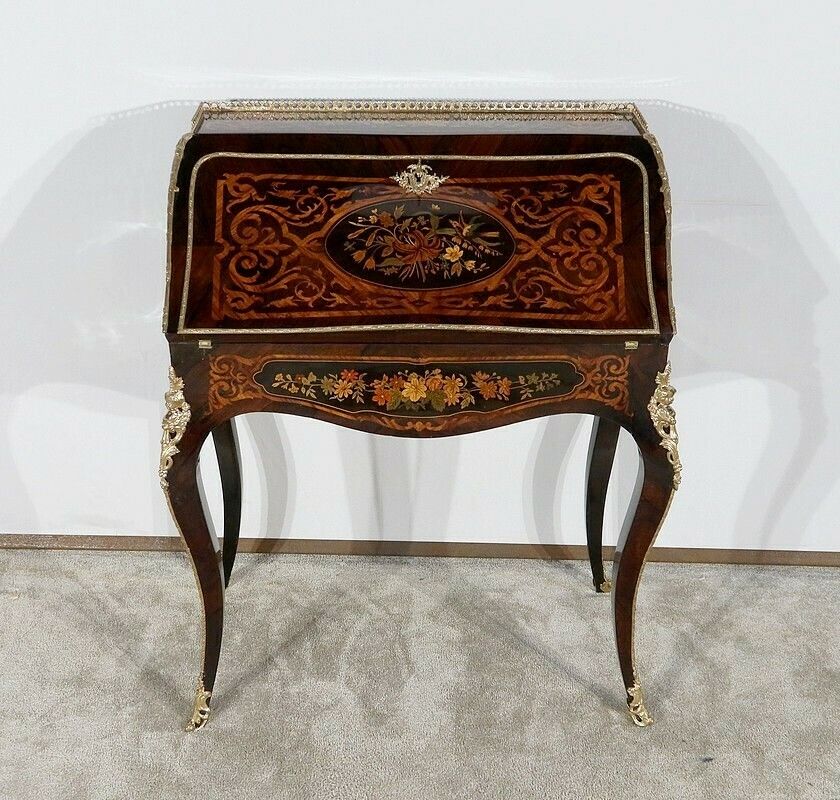 Desk In Precious Wood, Napoleon III Period, 19th Century