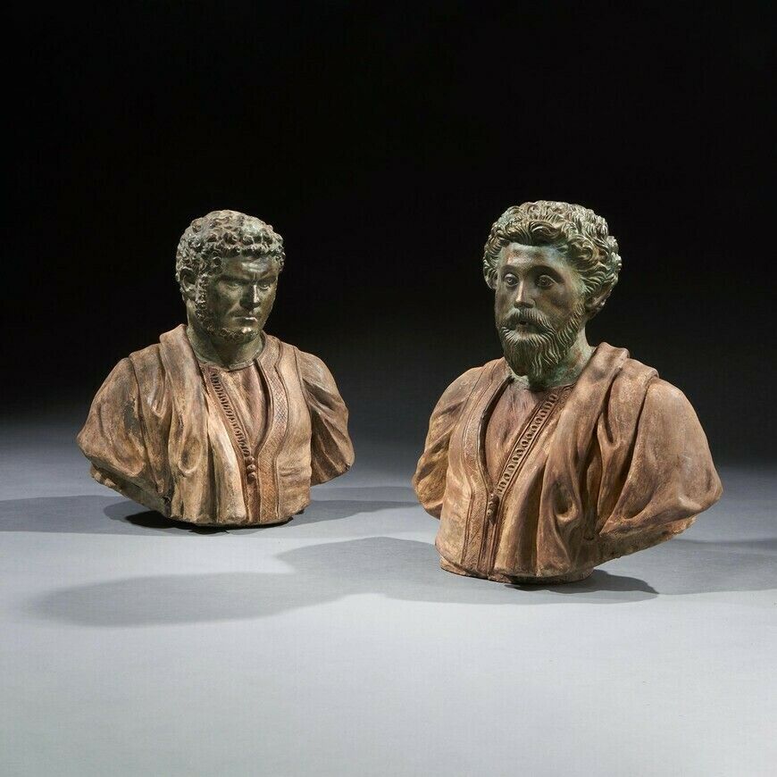 Rare Pair Of Late 19th Century Portrait Busts Of Caesars Marcus Aurelius And Caracalla photo vintage