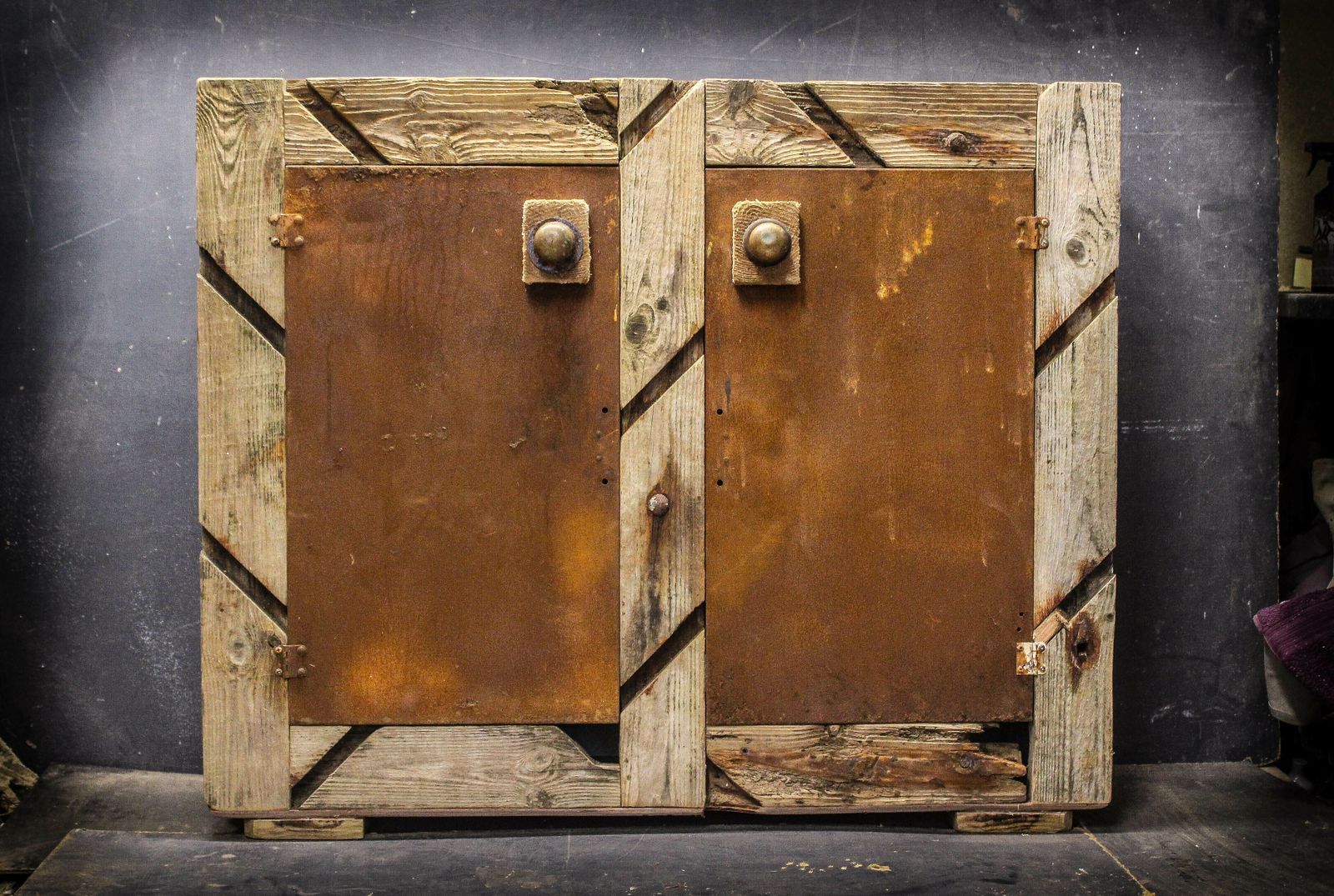 Driftwood And Rusty Metal Cabinet,