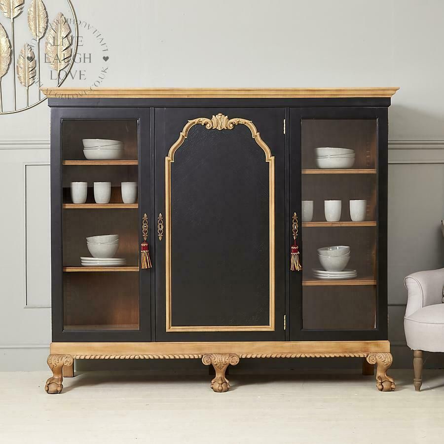 1930's French Oak Painted Display Cabinet  Downing Street Black