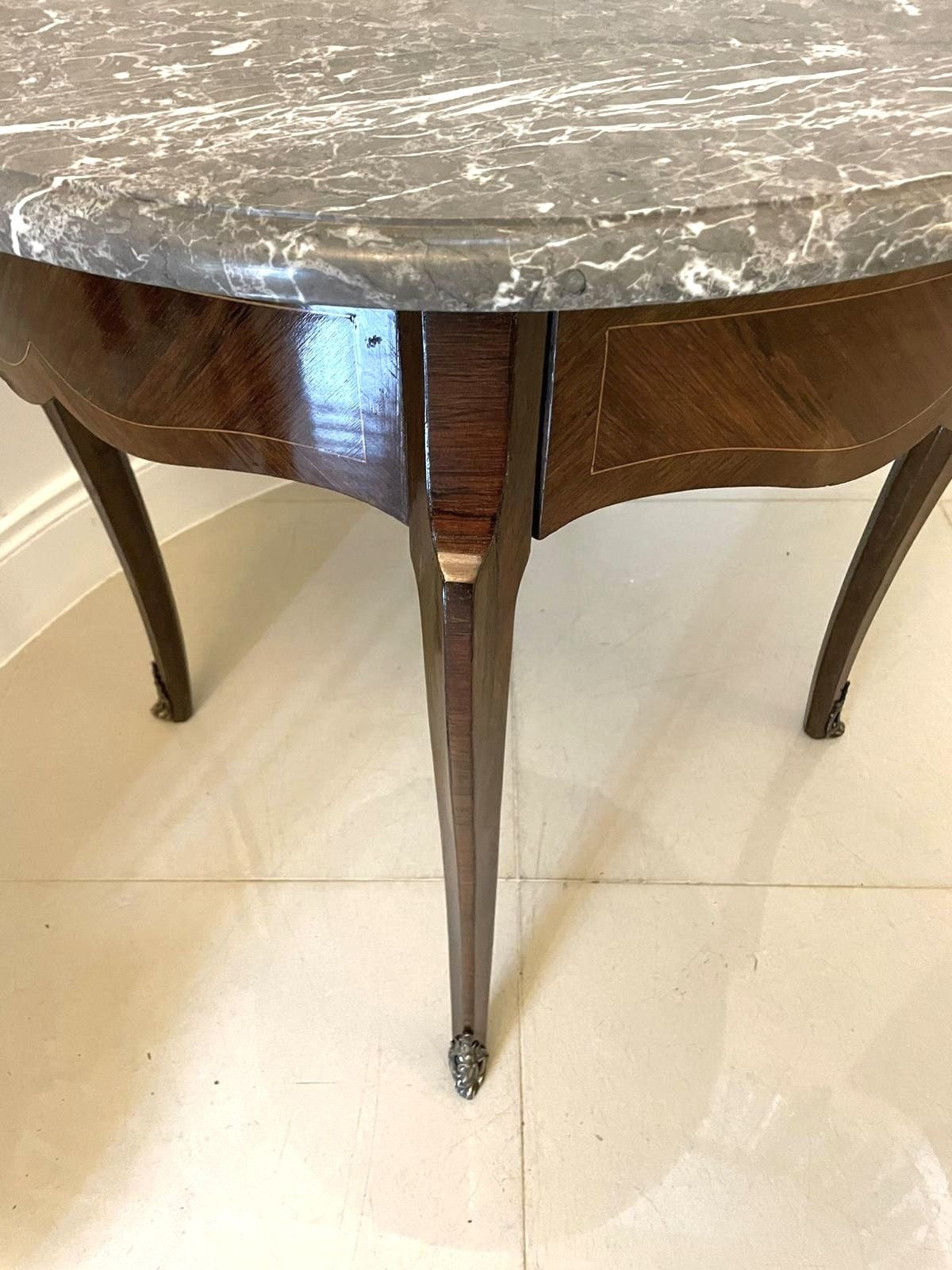 photo furniture Antique Quality French Freestanding Kingwood Marble Top Lamptable