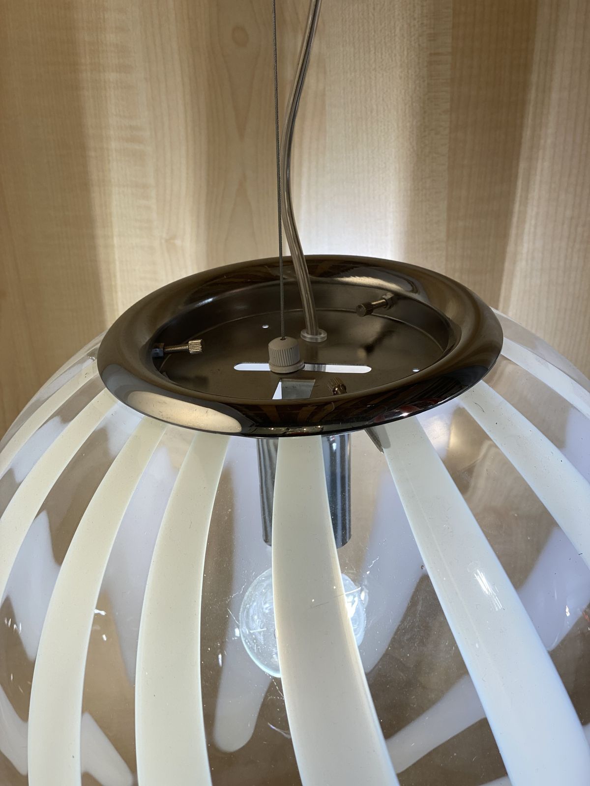 Contemporary Transparent And White Sphere Pendant In Murano Glass photo for sale