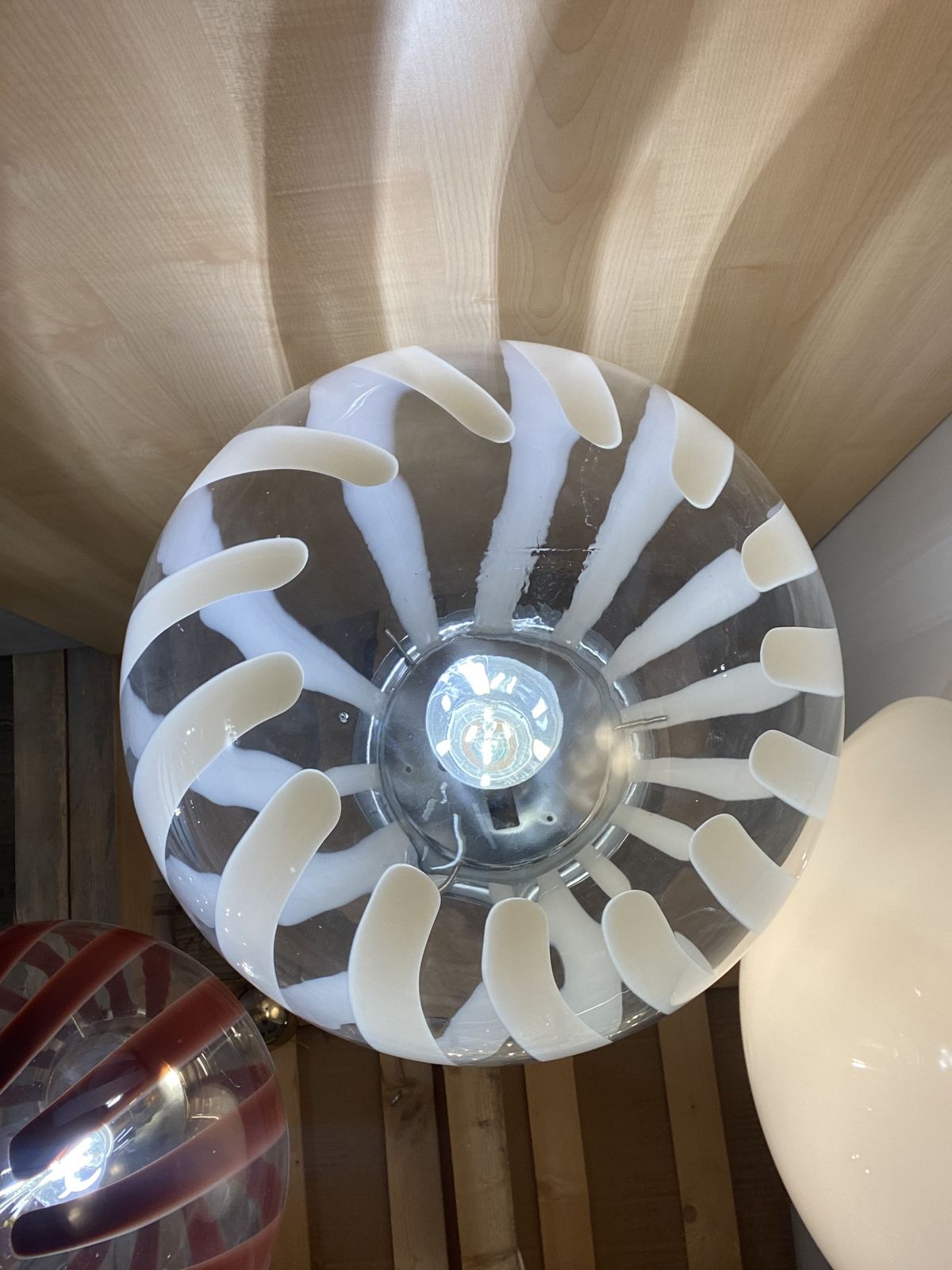 Contemporary Transparent And White Sphere Pendant In Murano Glass photo Lighting