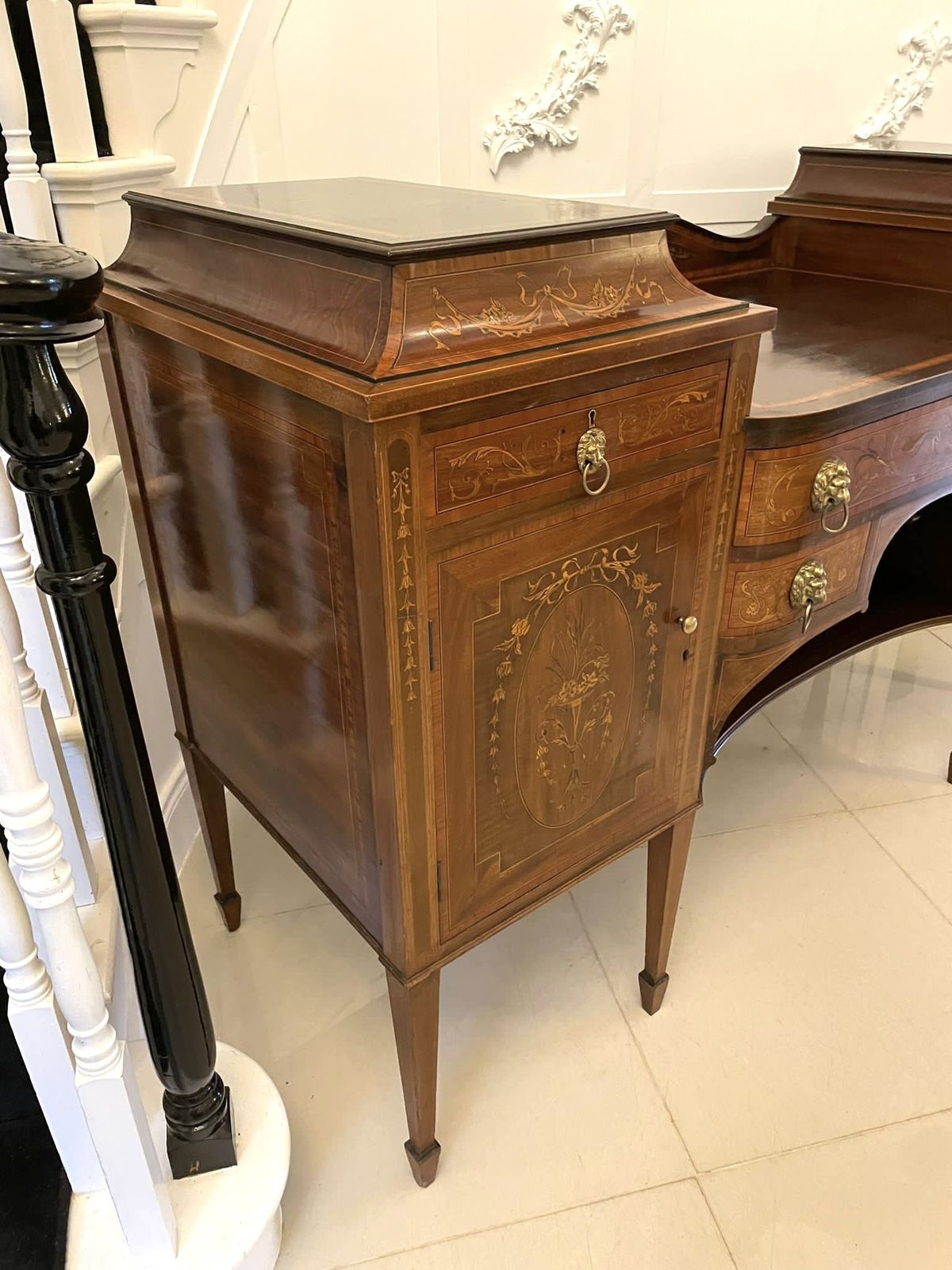 Fine Quality Antique 19th Century Mahogany Inlaid Marquetry Sideboard By Hewetsons, London photo Furniture