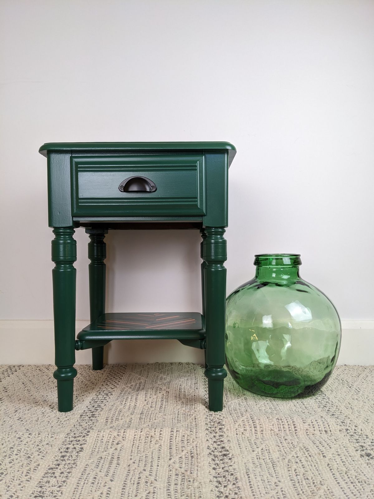 Green Side Table With Colourful Stripes photo vintage