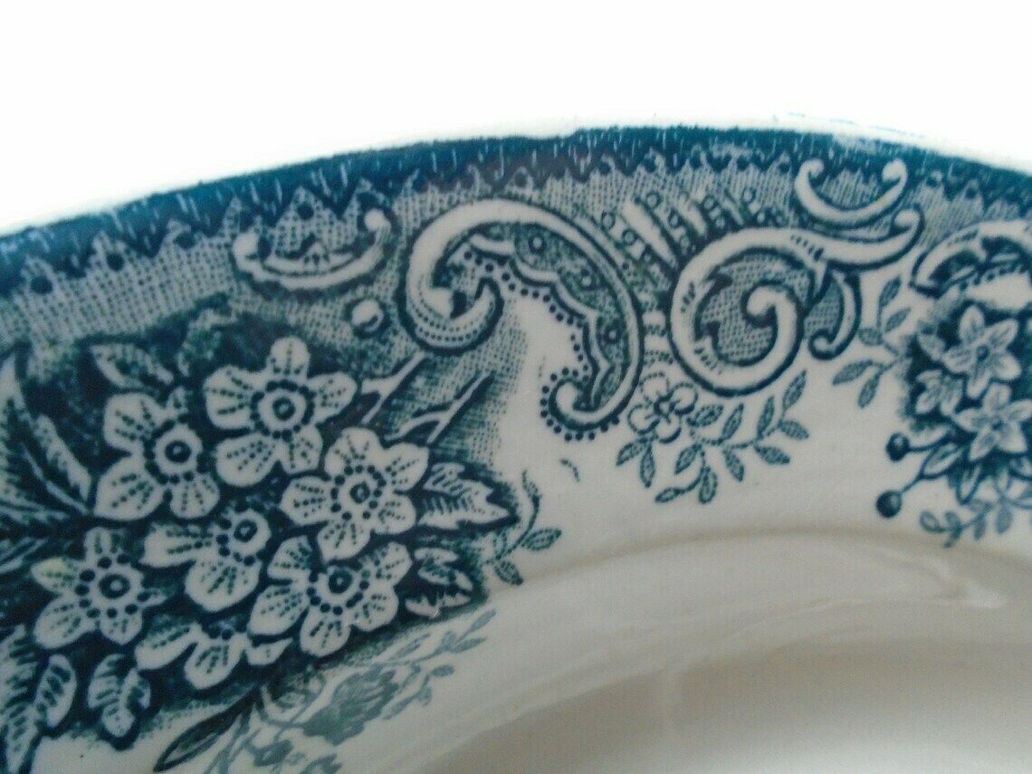 photo furniture Antique French Ironstone Cream And Green Blue Transferware Serving Dish St. Amandinoise Printania
