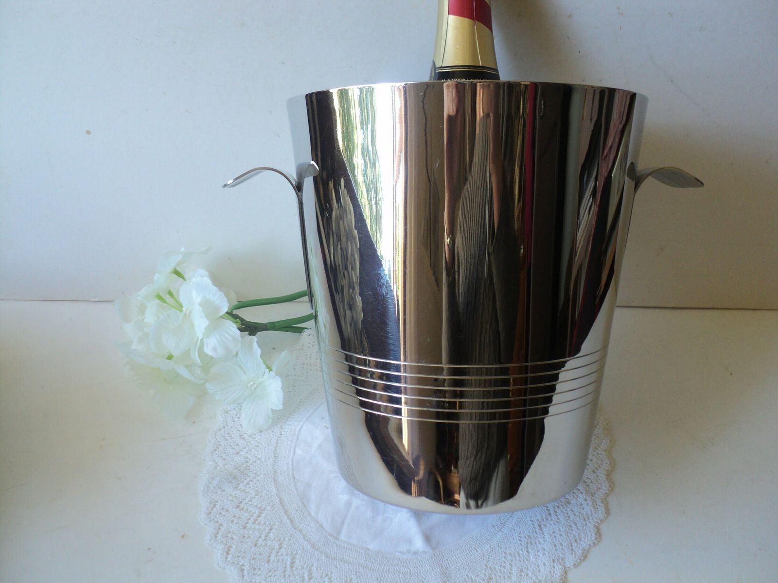 Vintage French Modernist Polished Steel/ Champagne / Wine Bucket / Bottle Holder/ 18/10 Steel Remy Letang photo vinterior