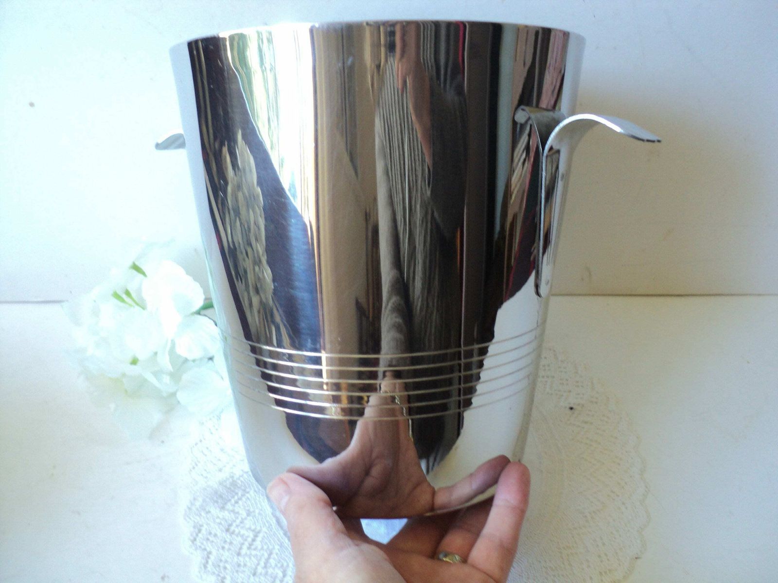 photo furniture Vintage French Modernist Polished Steel/ Champagne / Wine Bucket / Bottle Holder/ 18/10 Steel Remy Letang