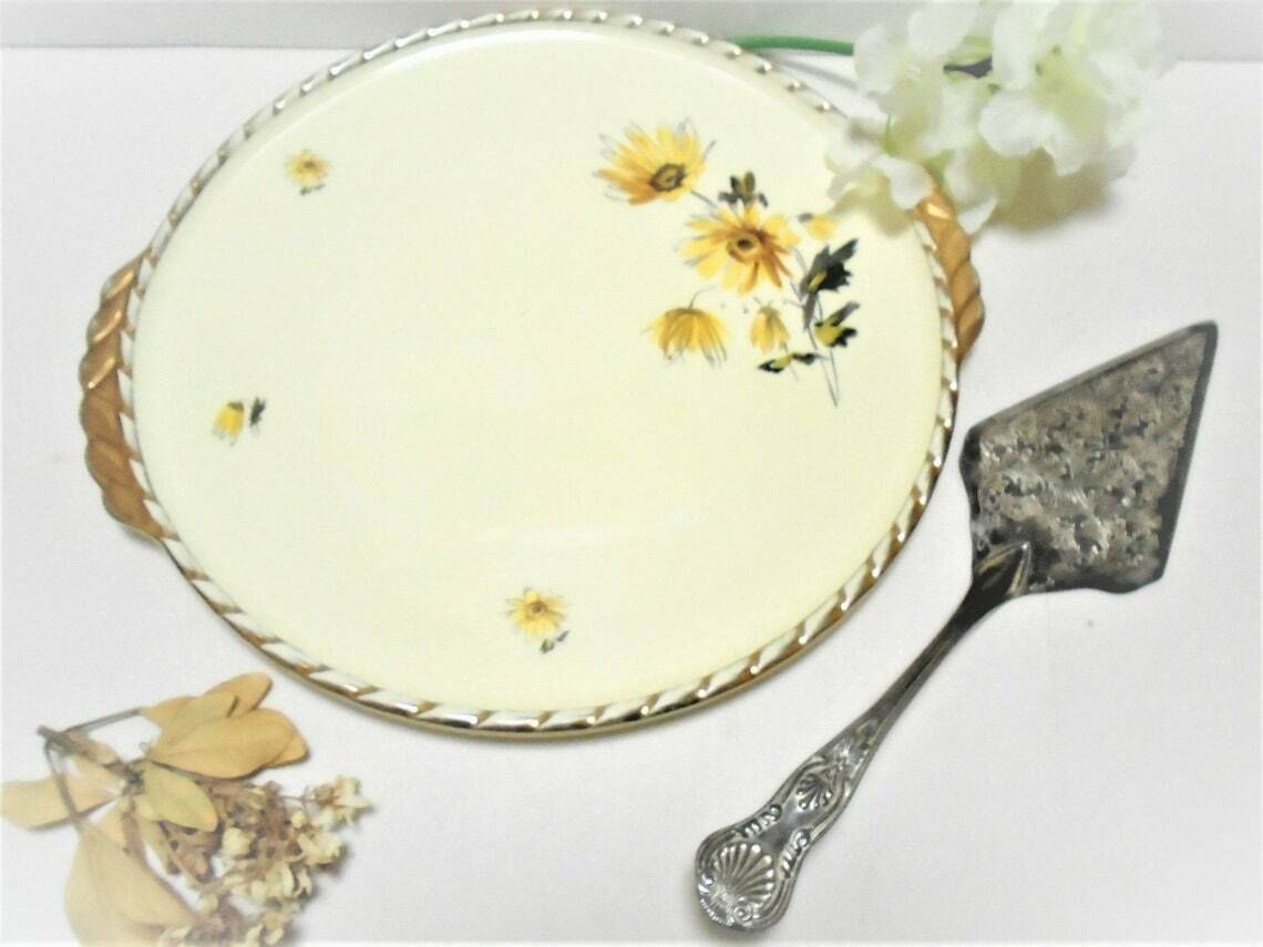 Antique French Cake Plate Honfleur By Salins France Collectible Floral Garland Gilded Plate Dresser Plate Petit Four Server photo furniture