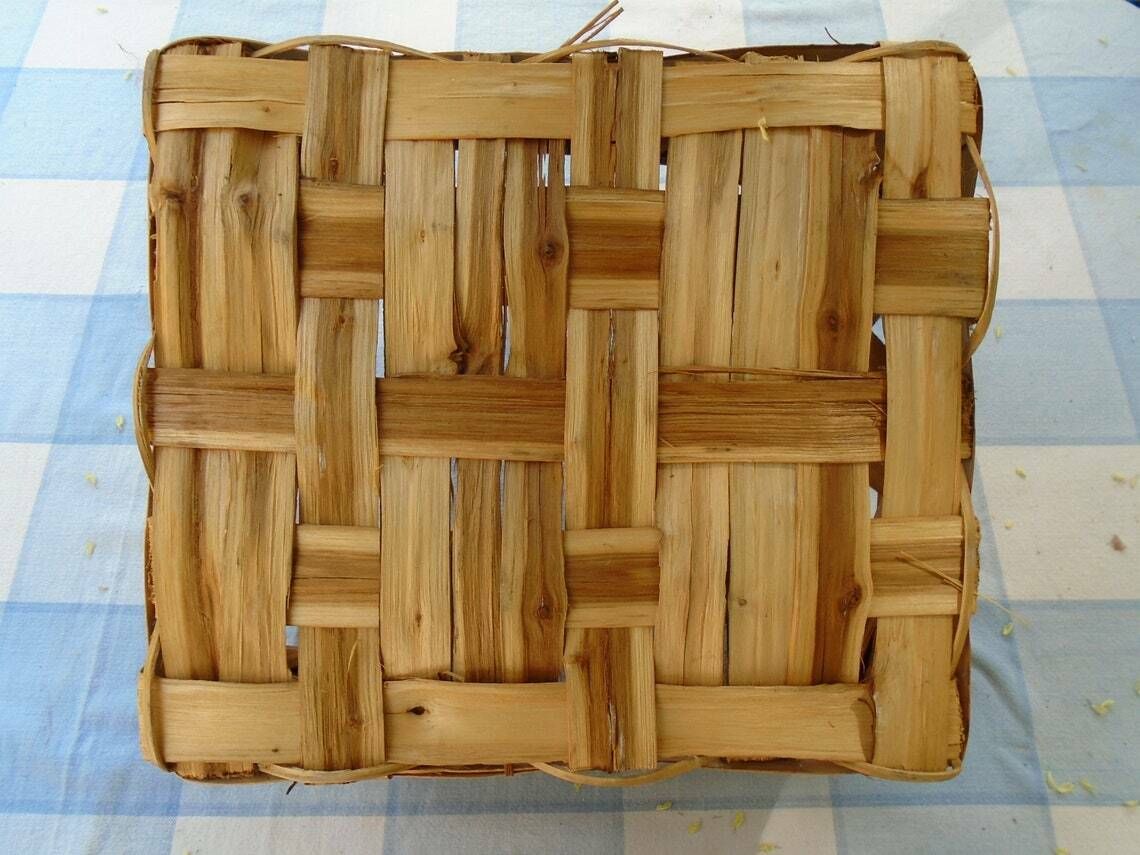 Vintage French Square Rattan  Wicker Woven Wood Basket Split Oak Splint Basket photo buy
