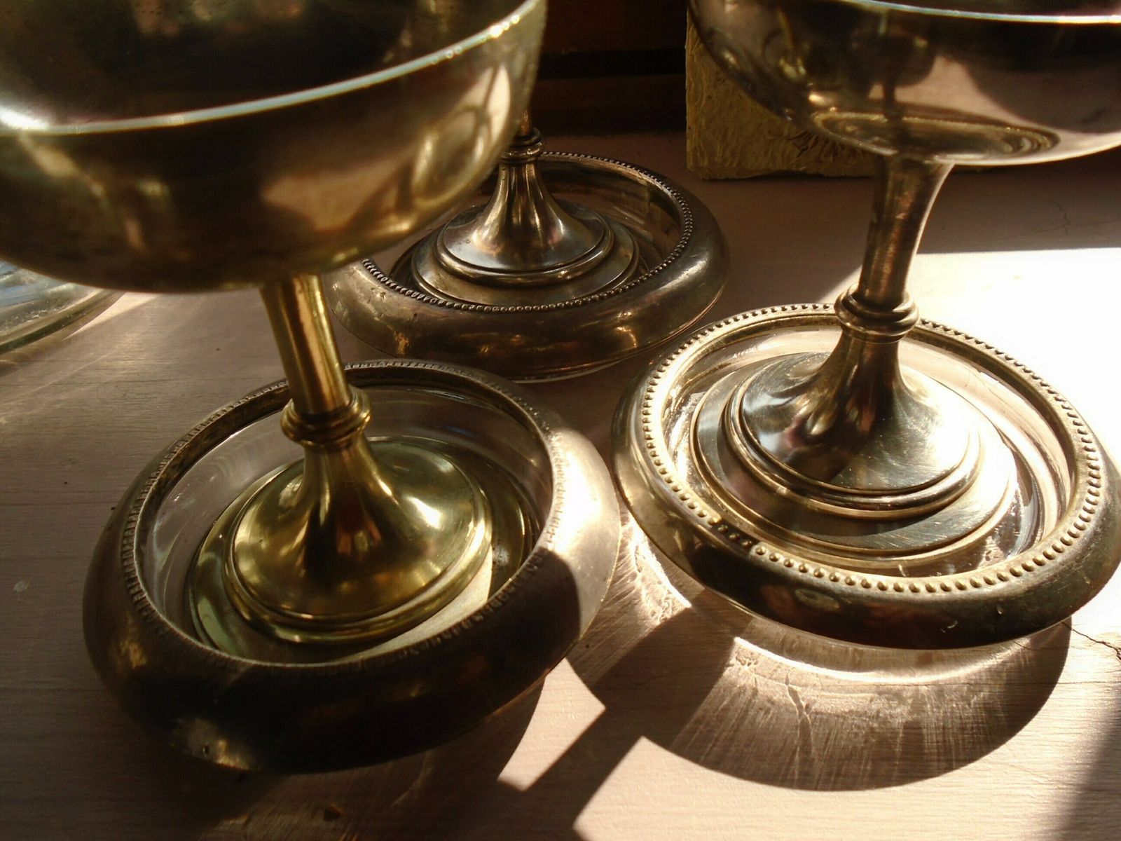 Vintage Silver Plated Glass Coaster Set, Wine Bottle And Glasses Coasters, Starburst Glass Coasters photo furniture