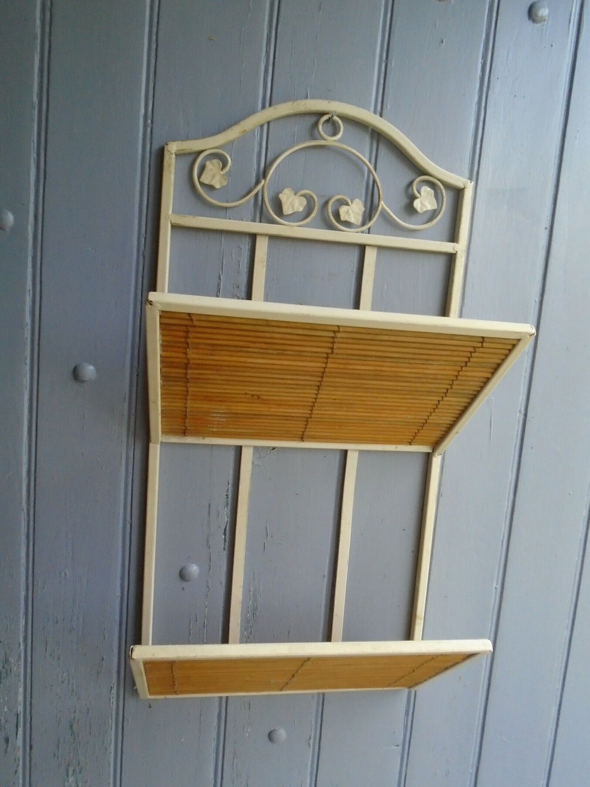 Vintage French Iron And Split Bamboo Cane Magazine Rack, 1920s Art Nouveau Style Wall Hung Rack photo for sale