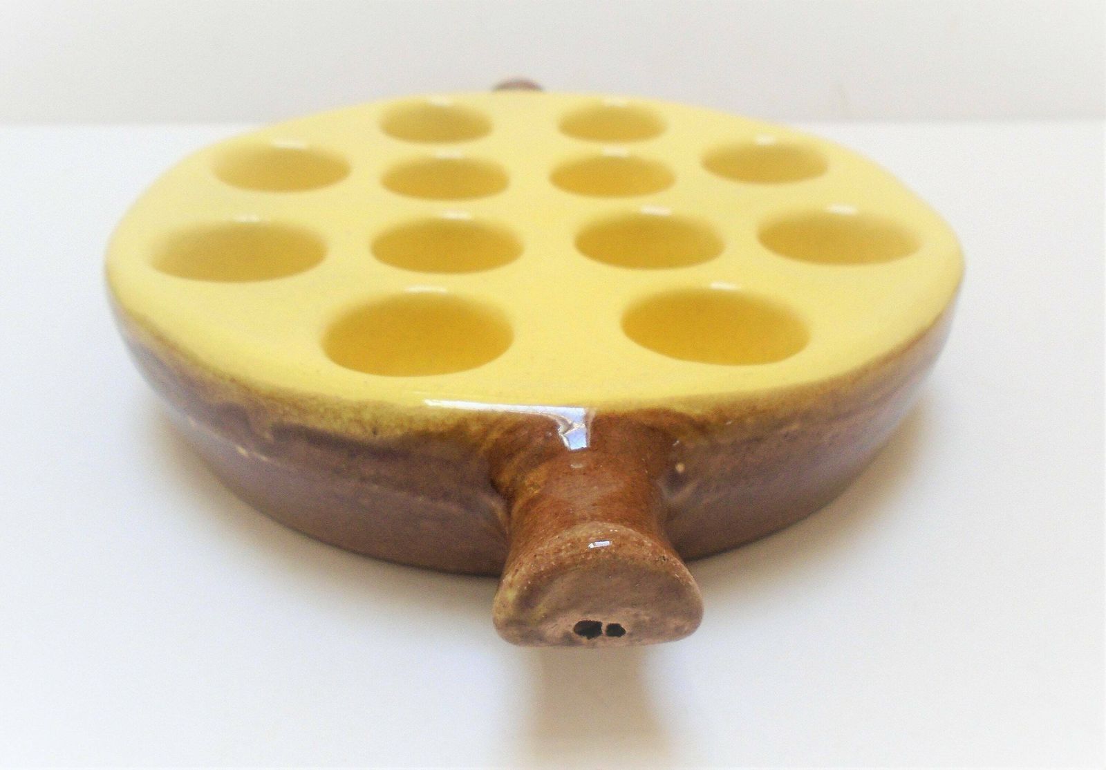 Single Vintage French Emile Henry Stoneware Snail / Escargot Dish / Chunky Snail Plate, Heavy Lemon Yellow And Terracotta photo furniture