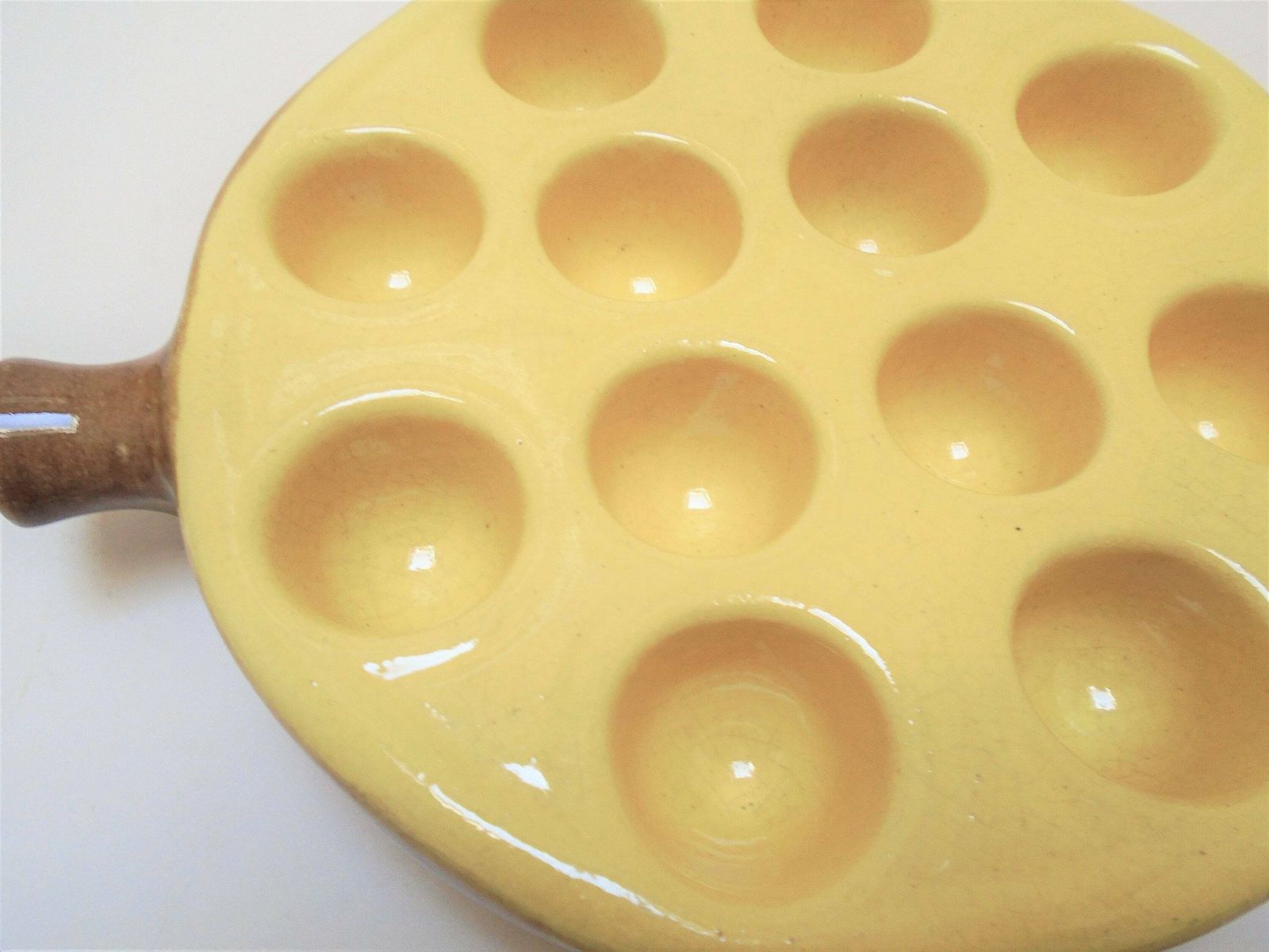 Single Vintage French Emile Henry Stoneware Snail / Escargot Dish / Chunky Snail Plate, Heavy Lemon Yellow And Terracotta photo for sale