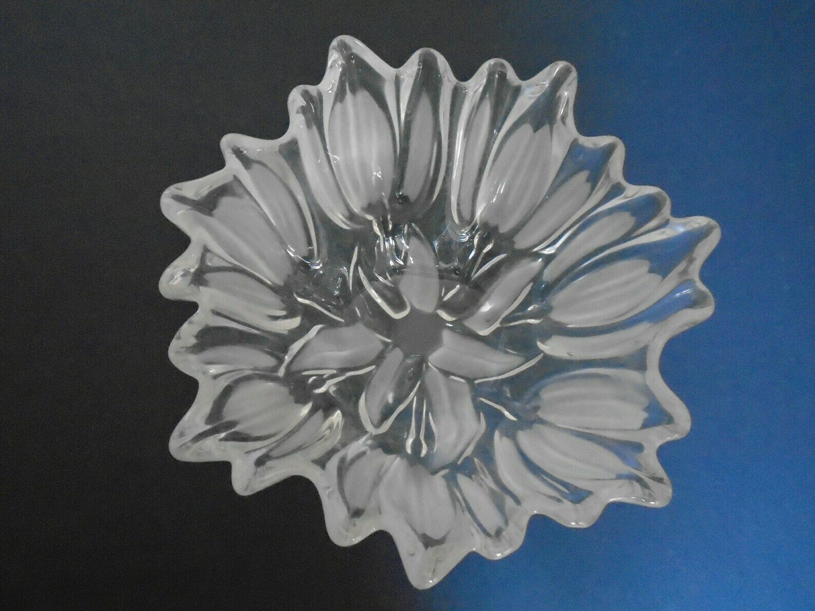 Beautiful Vintage Pressed Glass Bowl, Clear Faceted Glass Basin, Tulip Design, Spring Bowl photo for sale