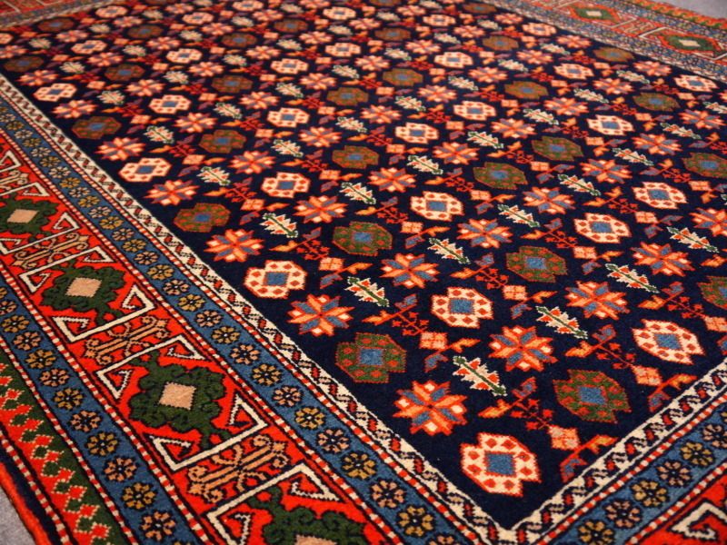 Chi Chi Shirvan Caucasian Rug Vintage 6.3 X 4.5 Ft Blue Orange Green photo buy