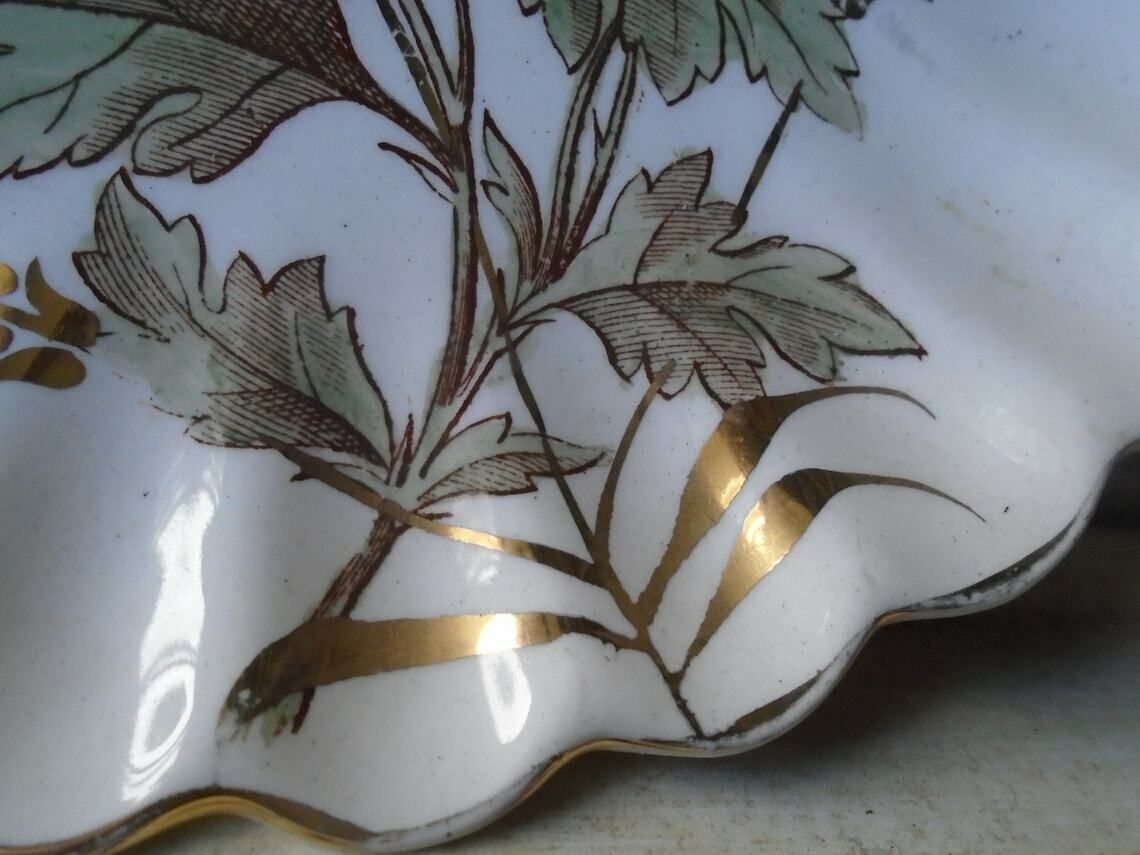 4 Antique French Hand Painted Floral Plates, Gilded, Chrysanthemum Floral Design photo vinterior