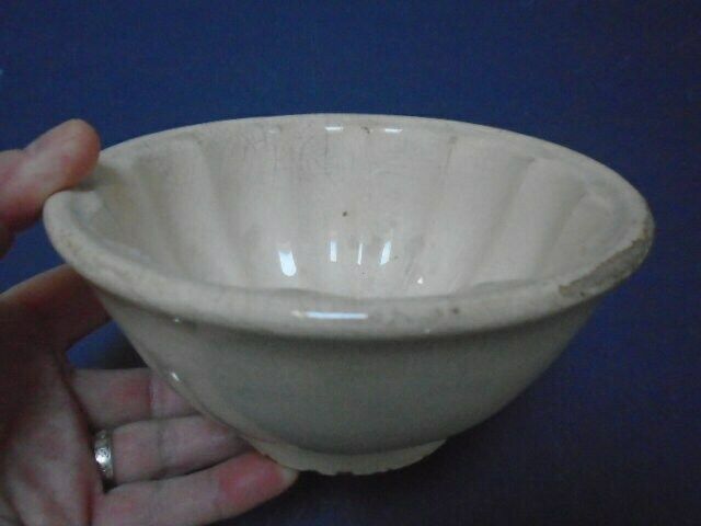 Antique French Stoneware Jelly / Jello Mold / Rustic Farmhouse Round Ceramic Mould photo for sale