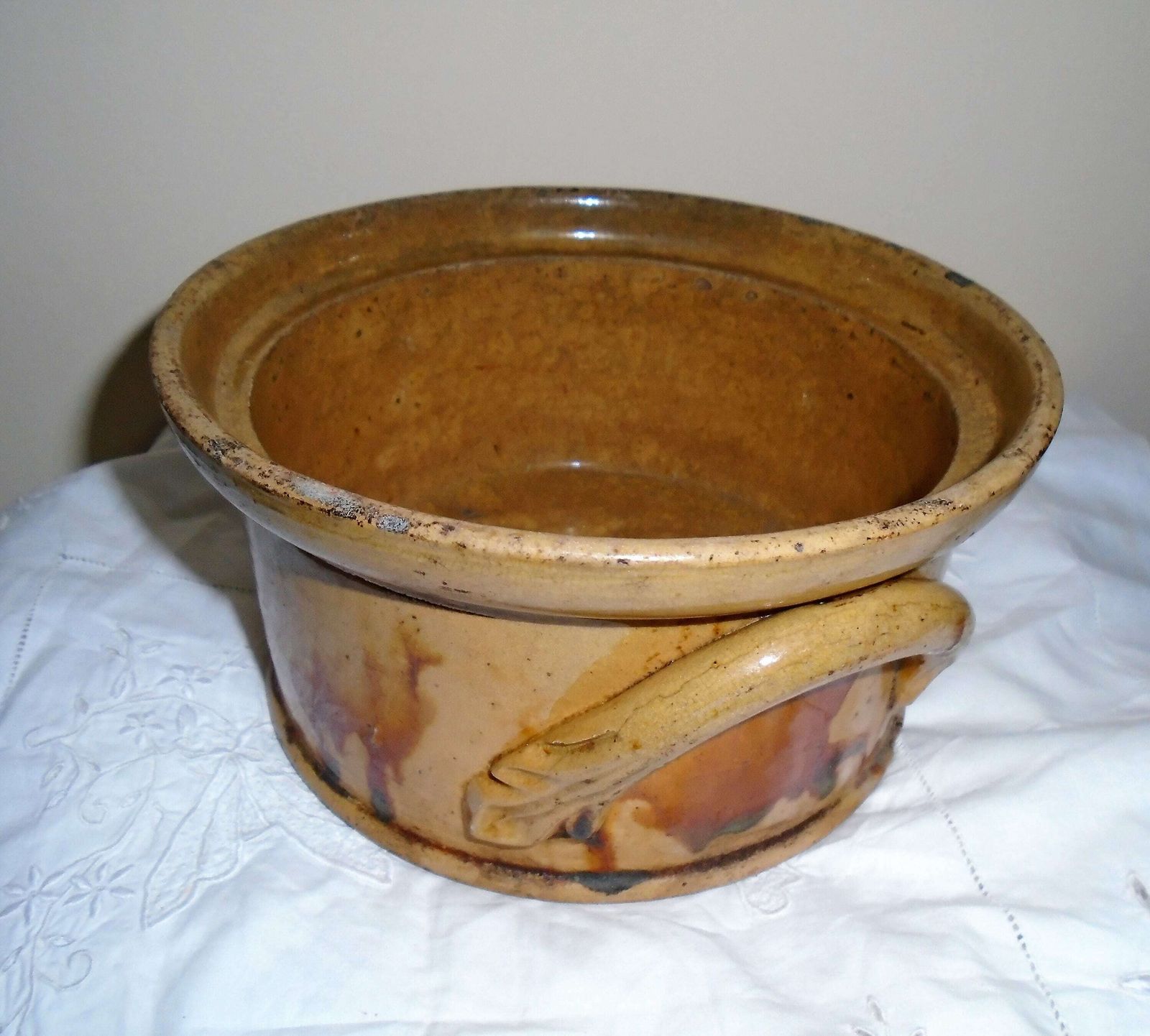 Antique 1900 French Round Stoneware Terrine, Rillettes Terrine, Flower Pot, Rustic Farmhouse Pot, Round Stone Dish photo buy