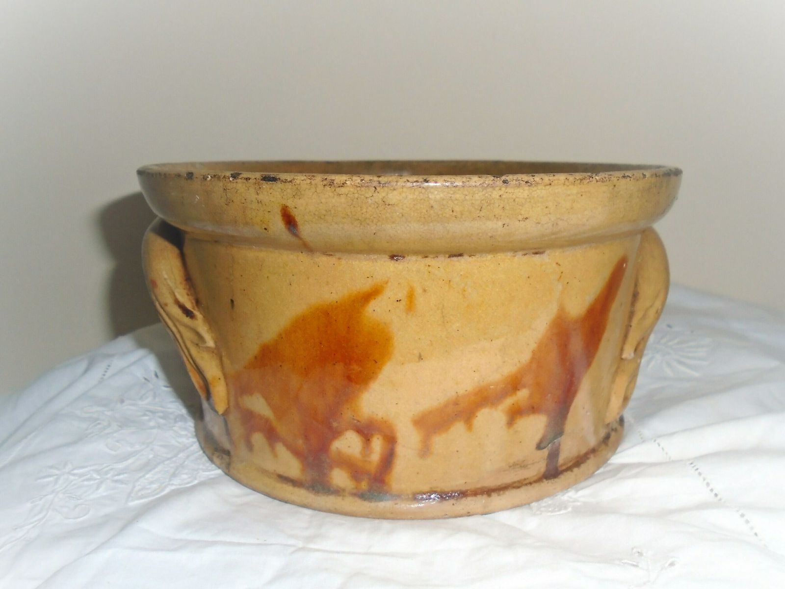 Antique 1900 French Round Stoneware Terrine, Rillettes Terrine, Flower Pot, Rustic Farmhouse Pot, Round Stone Dish photo vintage