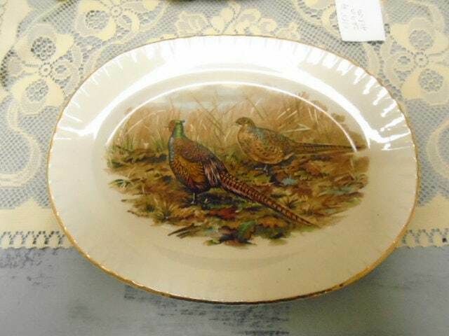 photo for sale Large Vintage Oval White China Serving Plate With Pheasants / Thanksgiving Server / Turkey Or Game Serving Dish, Made In England