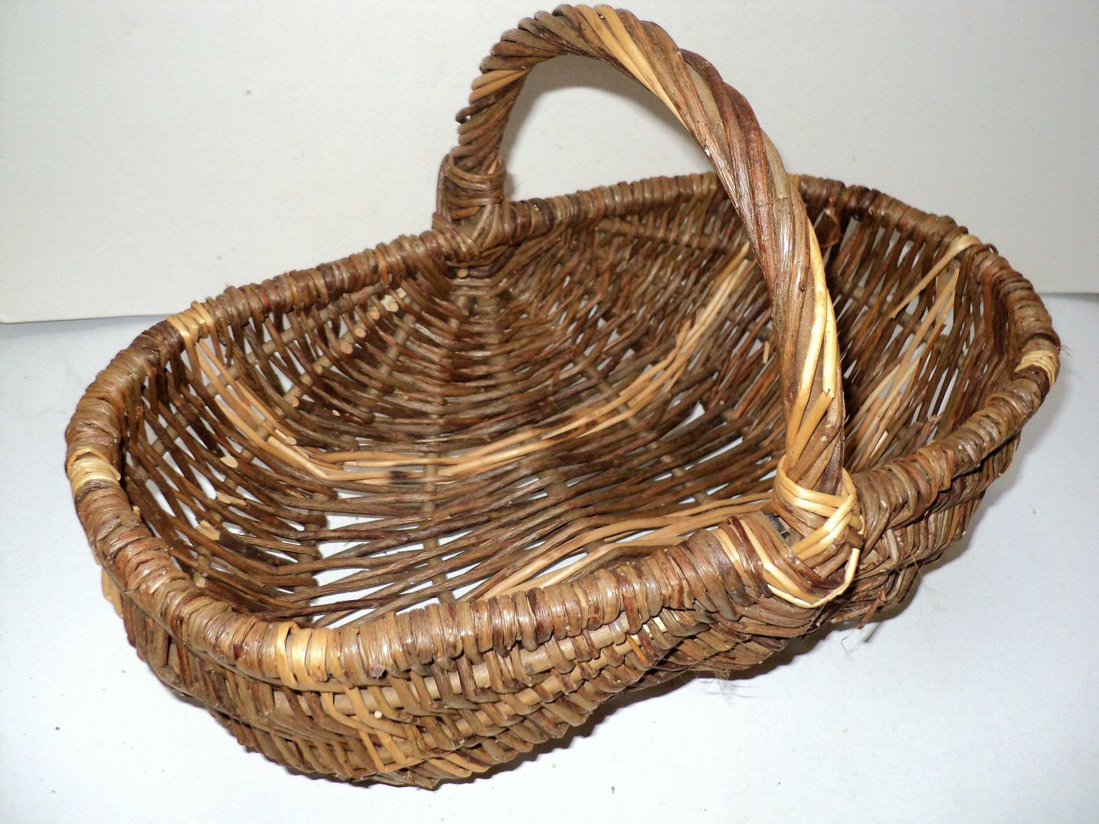 Vintage French Wicker Harvesting Basket, Natural Woven Rattan Panier 14 X 10 Inches photo for sale