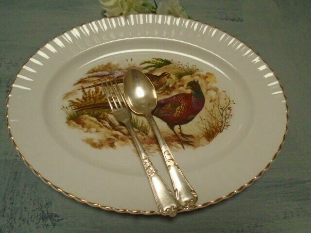 photo furniture Large Vintage Oval White China Serving Plate With Pheasants / Thanksgiving Server / Turkey Or Game Serving Dish, Made In England