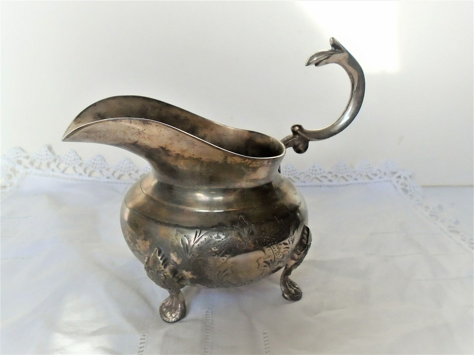 photo for sale Gorgeous Antique French Silver Plated Creamer Or Milk / Syrup / Honey Jug, Art Nouveau, 1920s, Sauce Jug