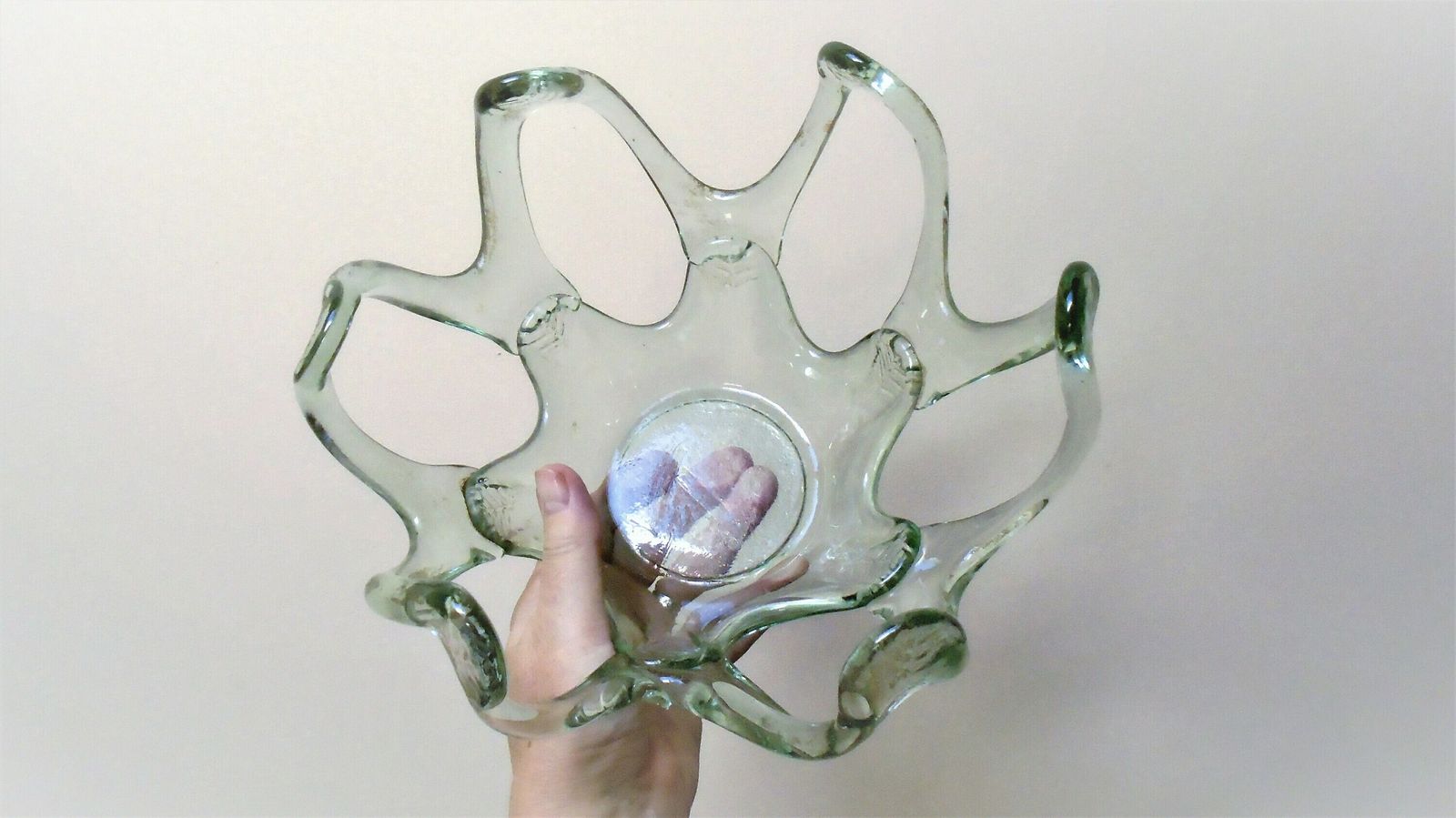 Beautiful Vintage French Transparent Pale Green Tinged Glass Bowl, Art Glass Gift, Fruit Bowl photo vintage