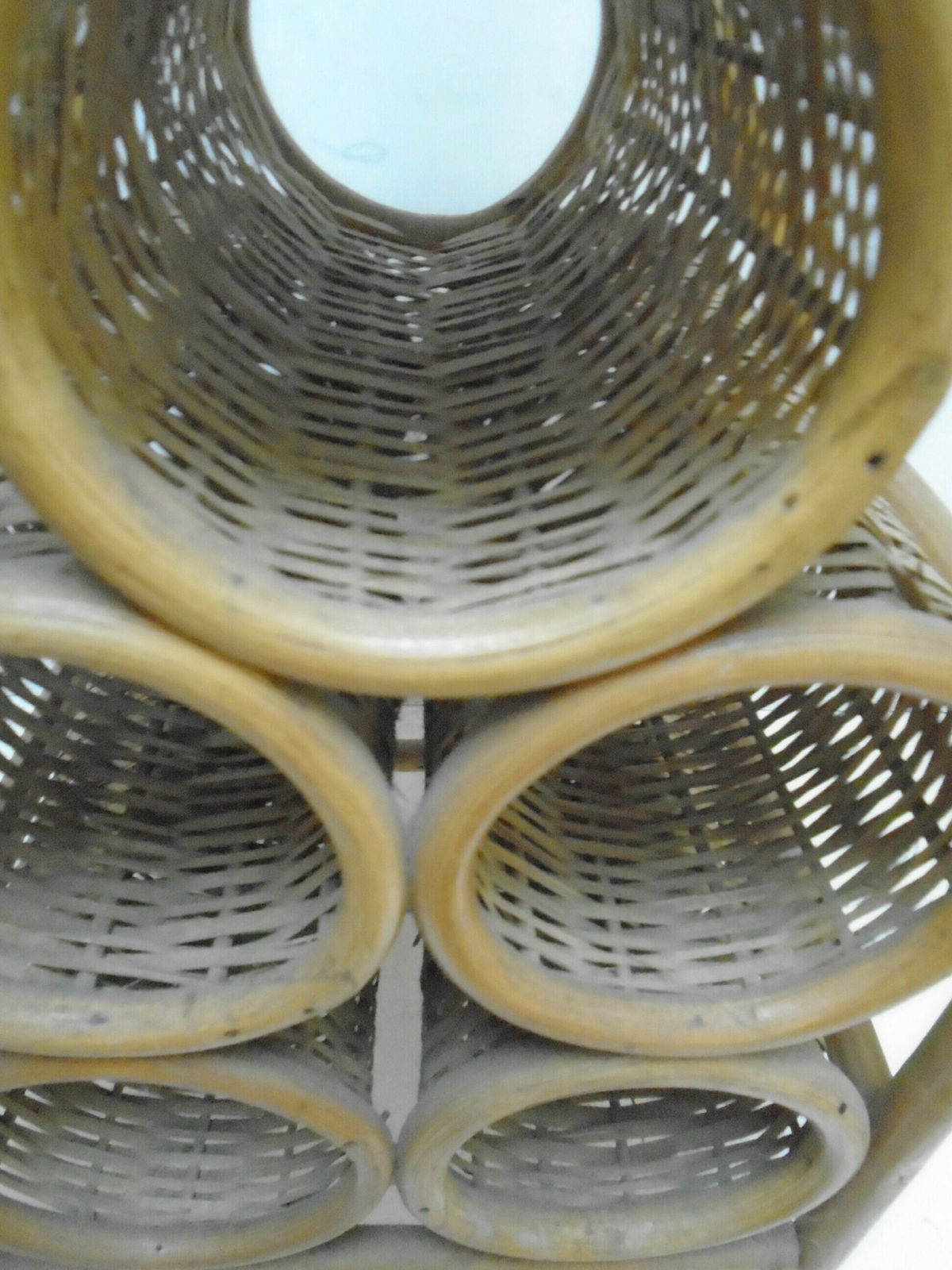 Vintage Bamboo And Wicker 5 Bottle Wine Rack, Portable Retro Bottle Holder, Natural Fiber Bottle Holder photo vintage