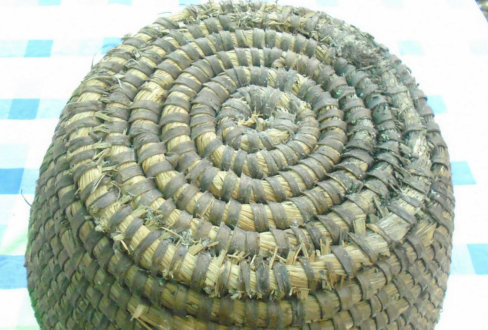 Antique French Rye Coiled Basket, Large Bourgne Woven Rye Grass, Wicker Decor photo buy