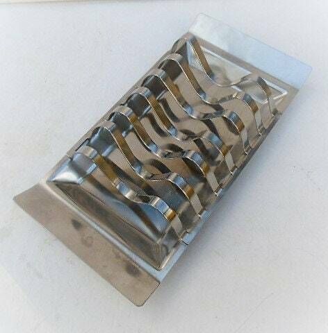 Vintage French 6 Slice Toast Rack With Crumb Tray, Retro 1950s Letter Rack, Postcard Holder, Desk Gift photo Home Decor