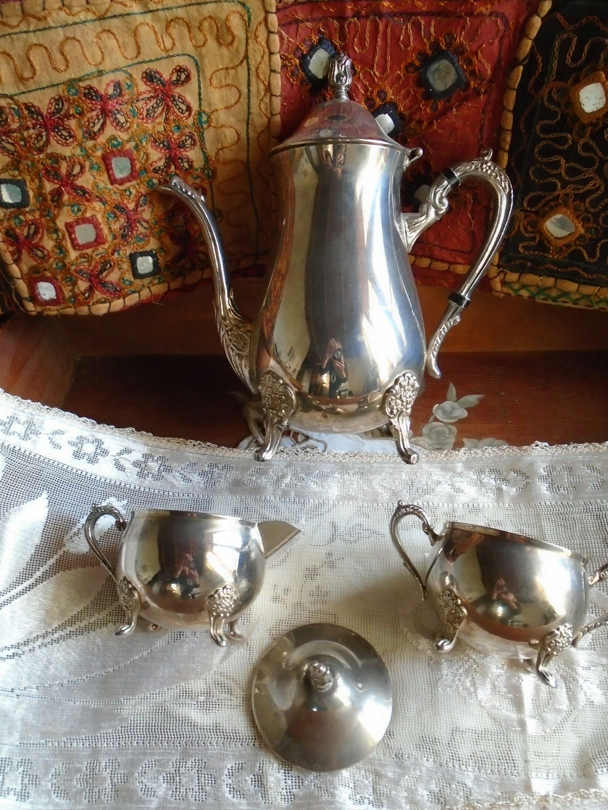 Antique French Silver Plated Art Nouveau Tea / Coffee Set, Tea/Coffee Pot, Sugar Basin And Milk Jug, 1920s photo 164.0
