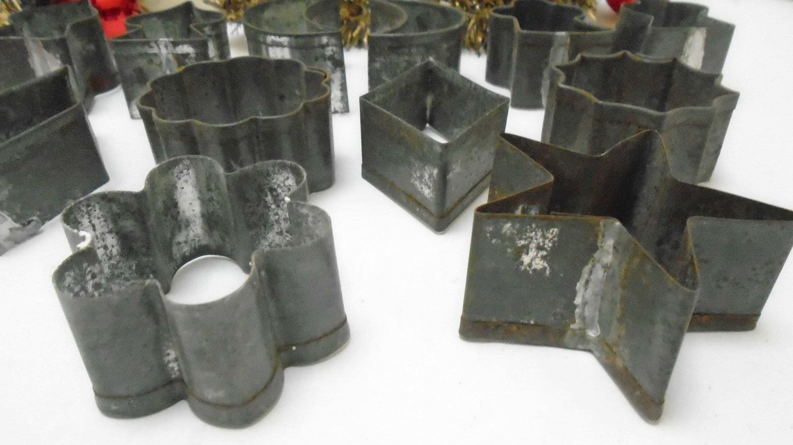 12 Antique French Metal Pastry. Cookie Or Scone Cutters, Christmas Tin Cutters, Angels, Stars, Diamonds photo furniture