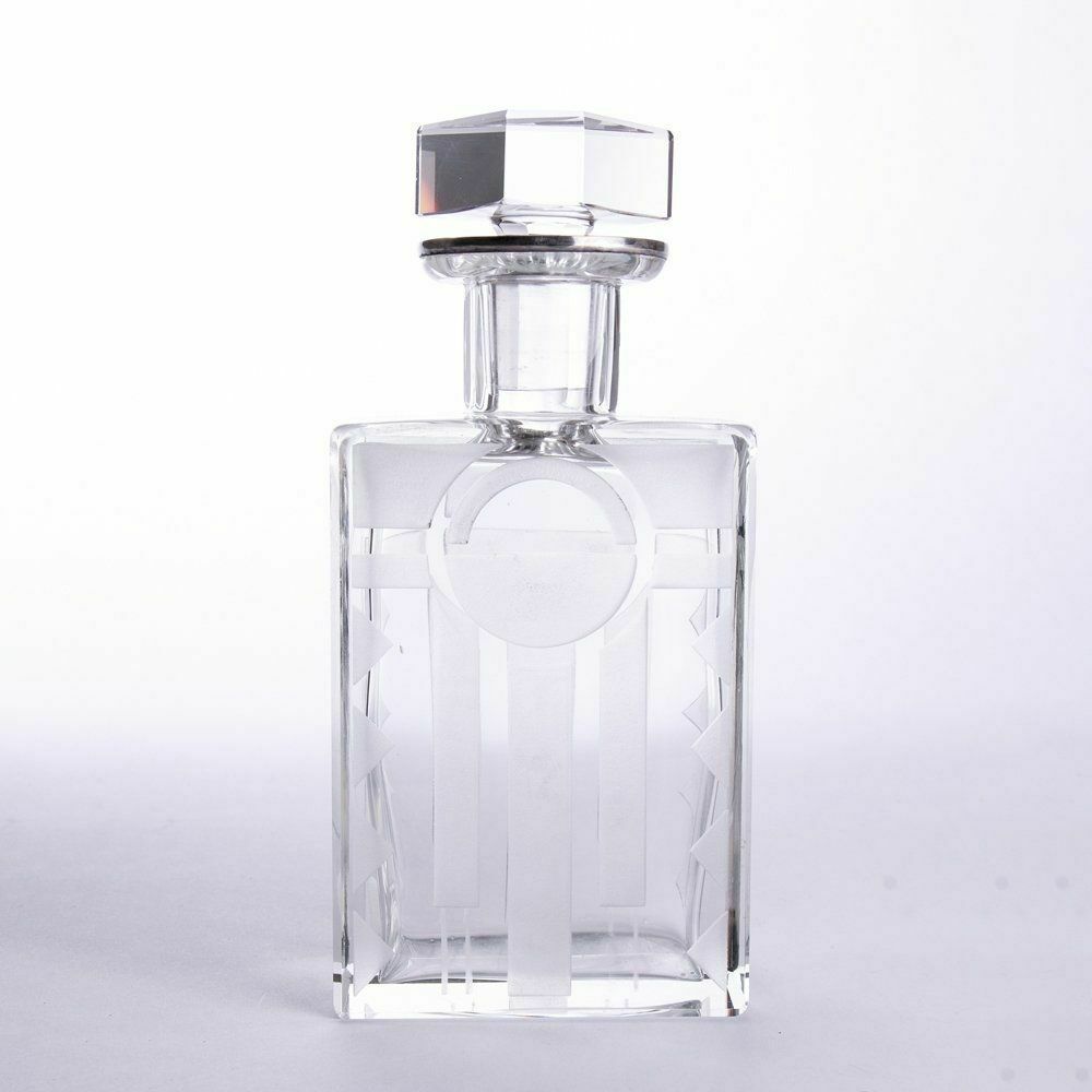 French Art Deco Modernist Silver Collared Decanter By Jean Luce C.1930