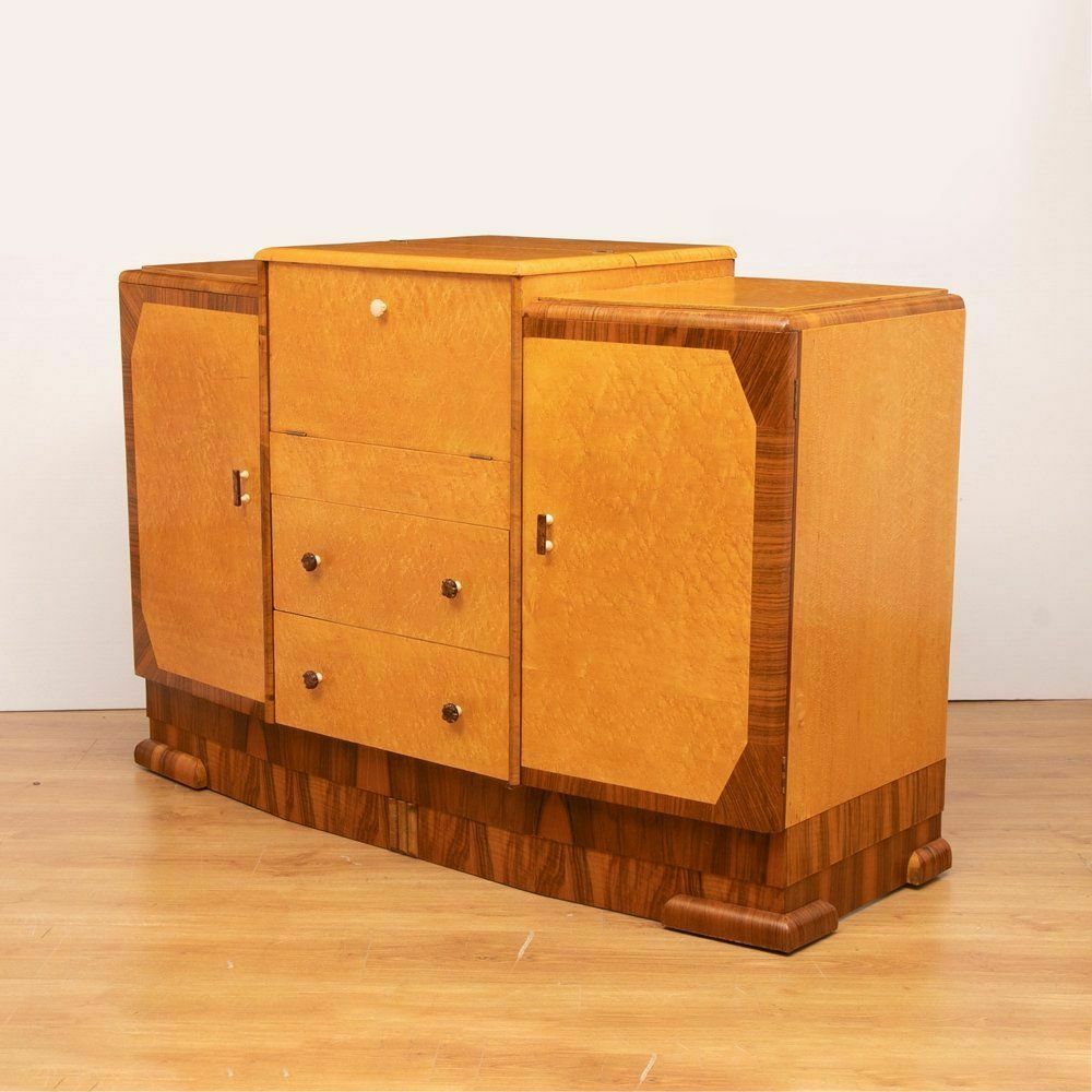Art Deco Fall Front Cocktail Cabinet In Birdseye Maple By British Emanuel Furniture C.1930 photo furniture