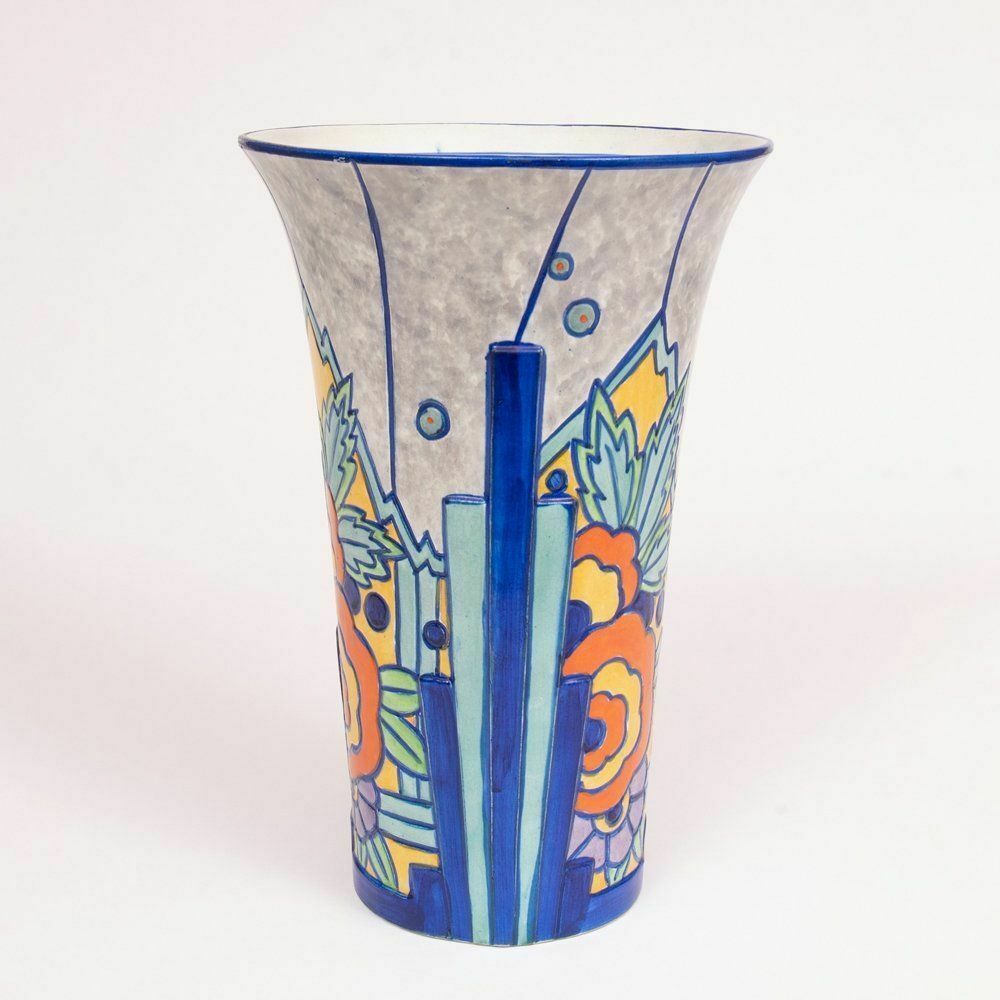 British Art Deco Hand Painted Vase C.1930 photo furniture