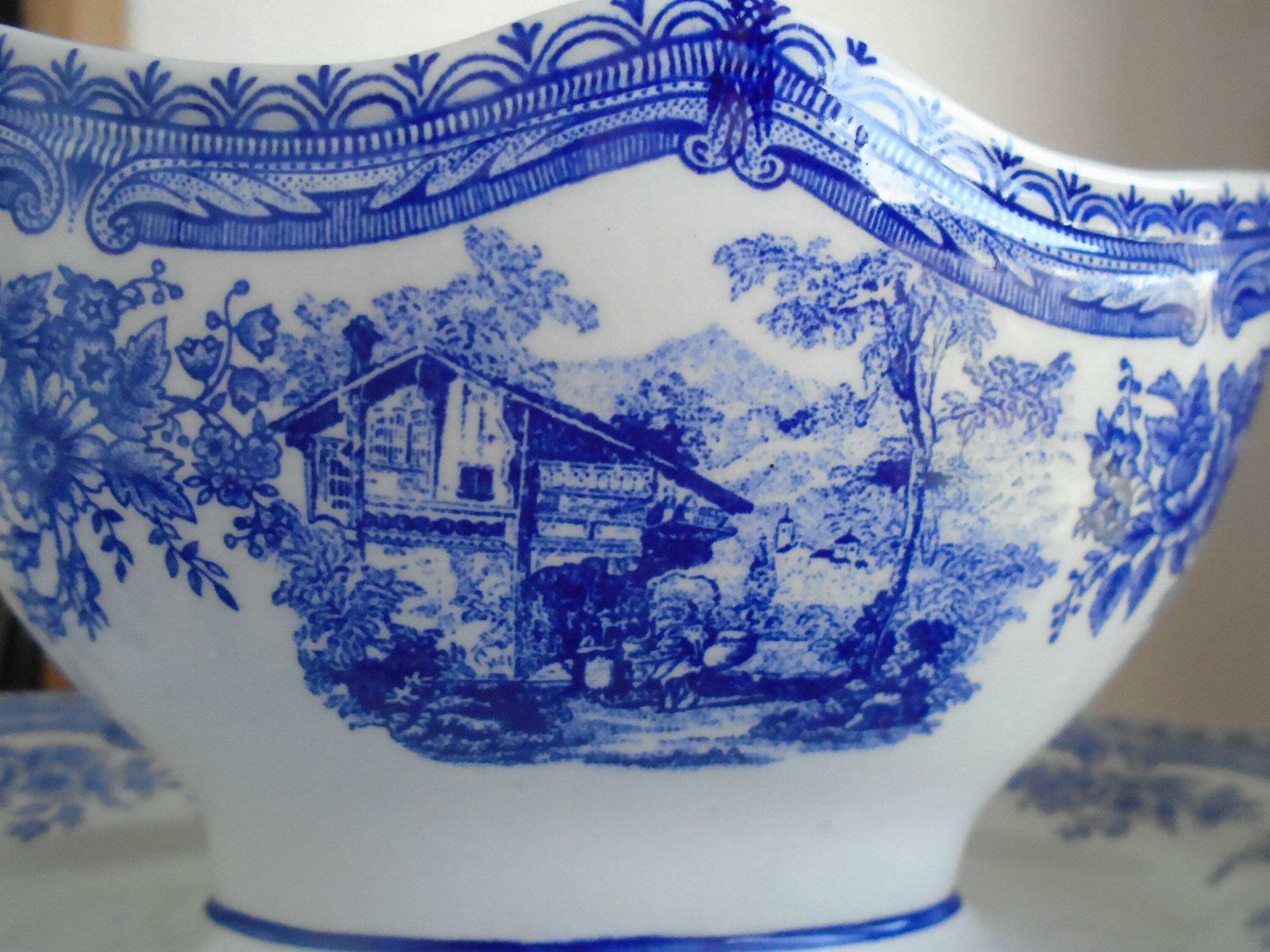 Beautiful Antique French Luneville Special Grand Feu, Sauciere / Sauce Boat, Blue And White, All In One, Porcelaine photo 55.0