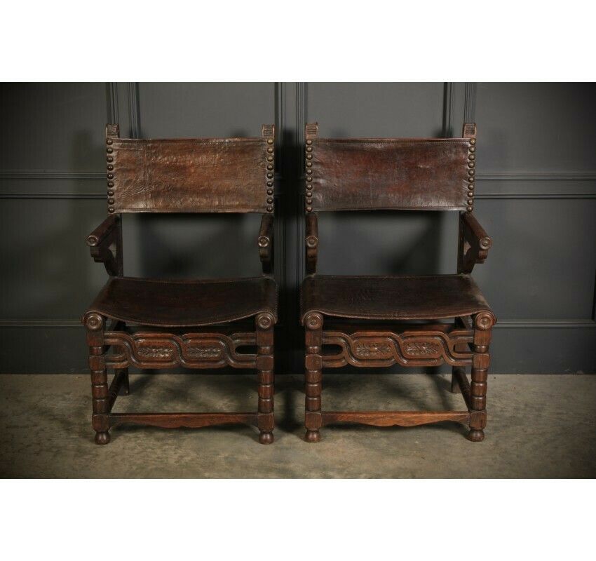 Pair Of Oak And Leather Armchairs photo vinterior