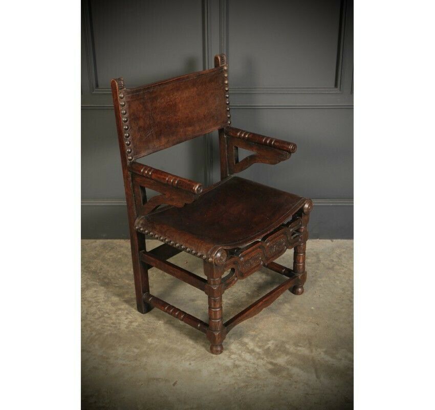 Pair Of Oak And Leather Armchairs photo vintage